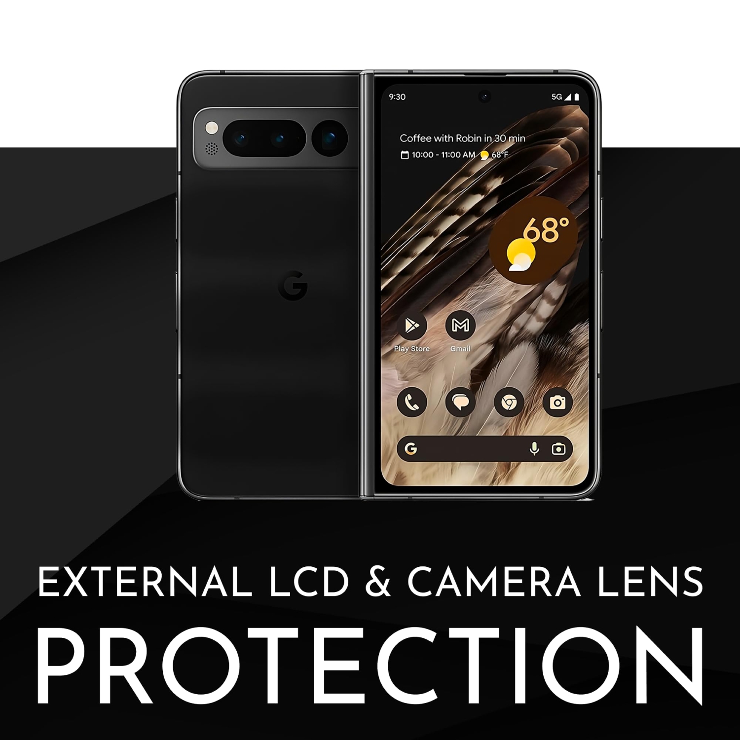 Inskin Screen Protector for Google Pixel Fold 5G - 3+3 Tempered Glass for Screen & Camera Lens, Ultra HD, Fingerprint ID Support, Plasma Coating,