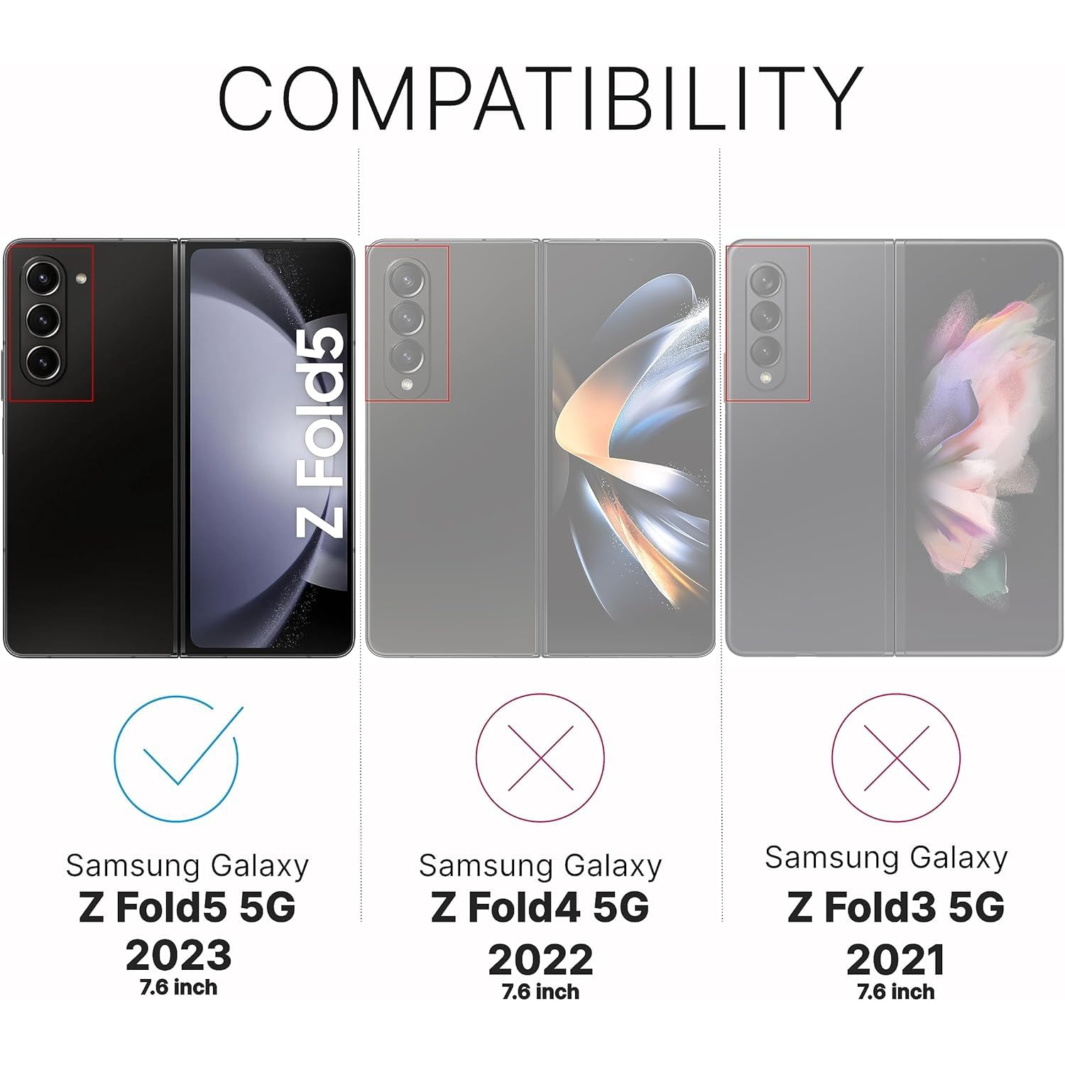 Inskin Screen Protector for Samsung Galaxy Z Fold 5 5G - 3+3 Tempered Glass for Outer Screen & Camera Lens, Anti Fingerprint Plasma Coating, Fits