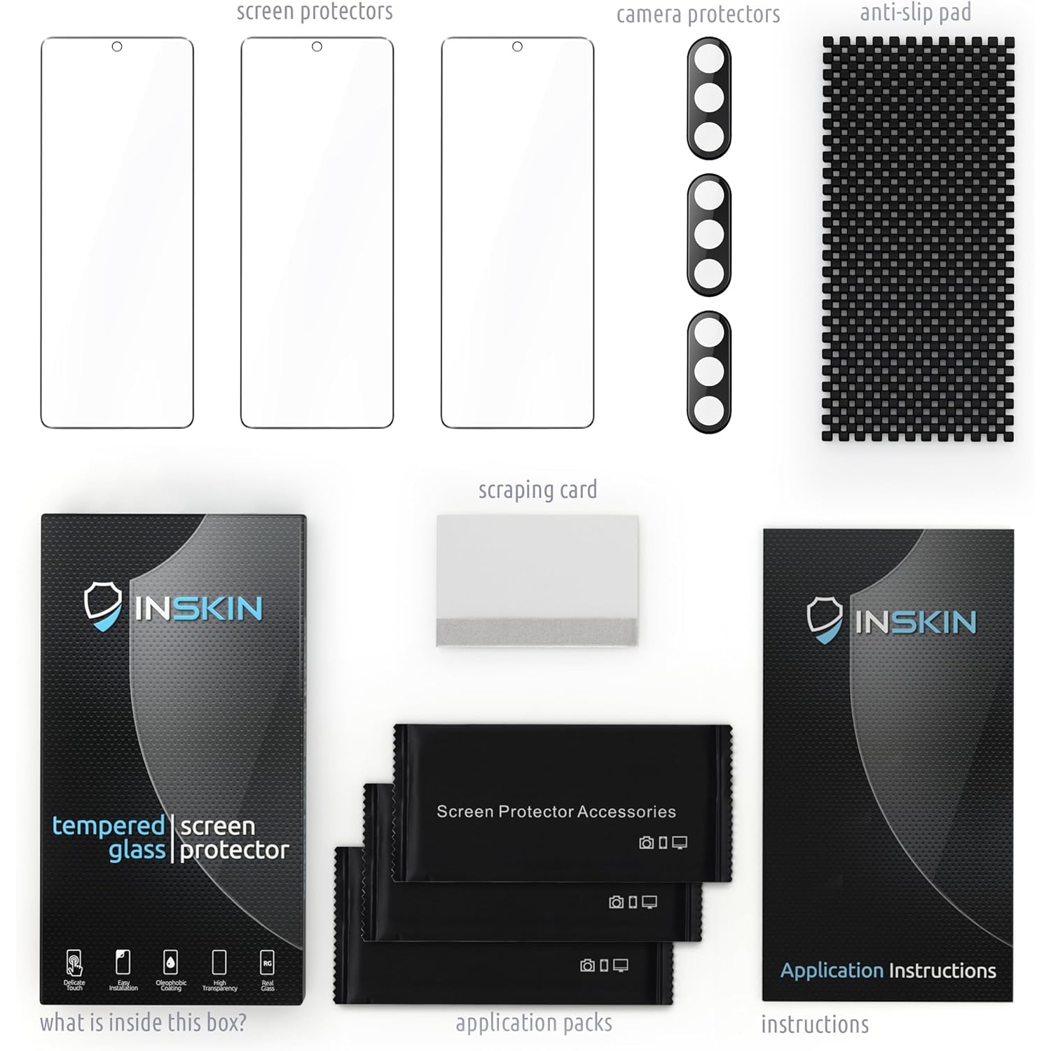 Inskin Screen Protector for Samsung Galaxy Z Fold 5 5G - 3+3 Tempered Glass for Outer Screen & Camera Lens, Anti Fingerprint Plasma Coating, Fits