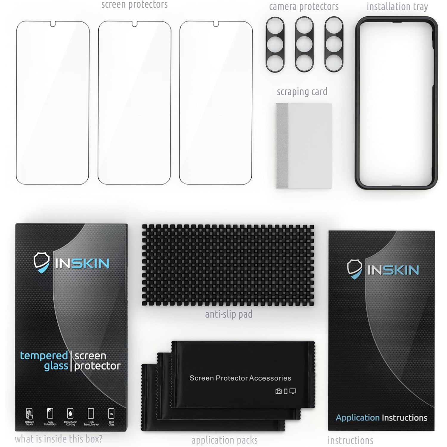 Inskin Screen Protector for Samsung Galaxy S23 5G - 3+3 Tempered Glass for Screen & Camera Lens, Auto-Align Installation, Plasma Coating, Fingerprint