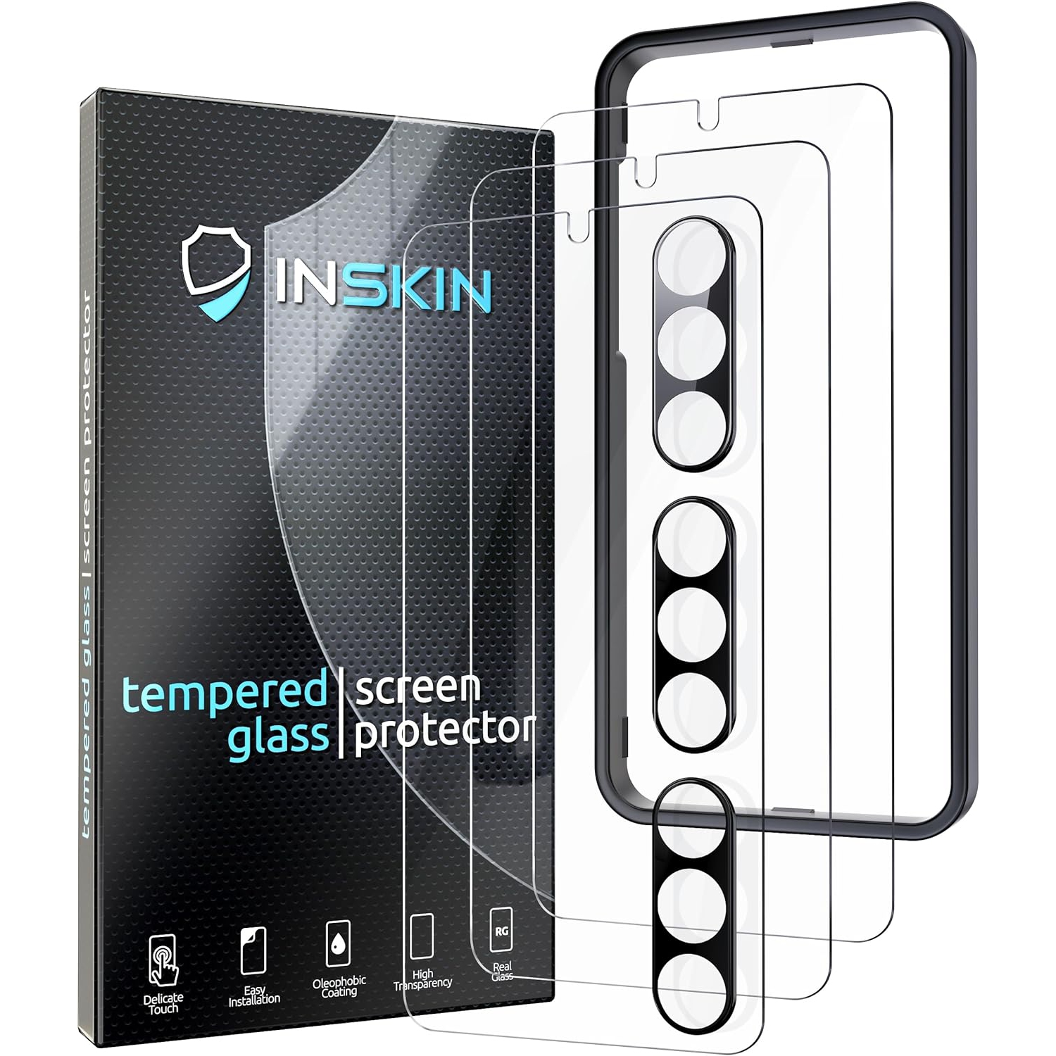 Inskin Screen Protector for Samsung Galaxy S23 5G - 3+3 Tempered Glass for Screen & Camera Lens, Auto-Align Installation, Plasma Coating, Fingerprint