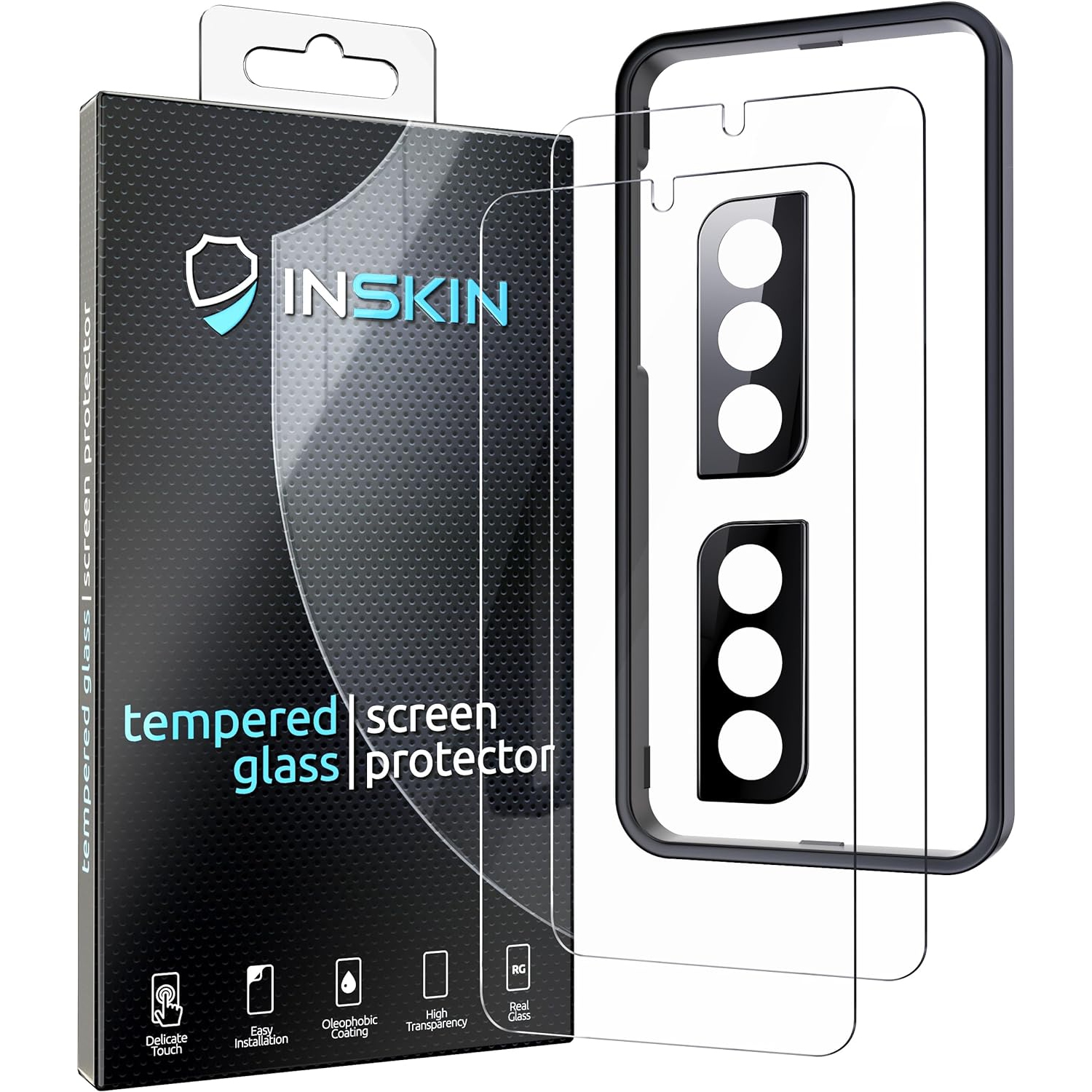 Inskin Screen Protector for Samsung Galaxy S22 5G - 2+2 Tempered Glass for Screen & Camera Lens, Auto-Align Installation, Plasma Coating, Fits Cases