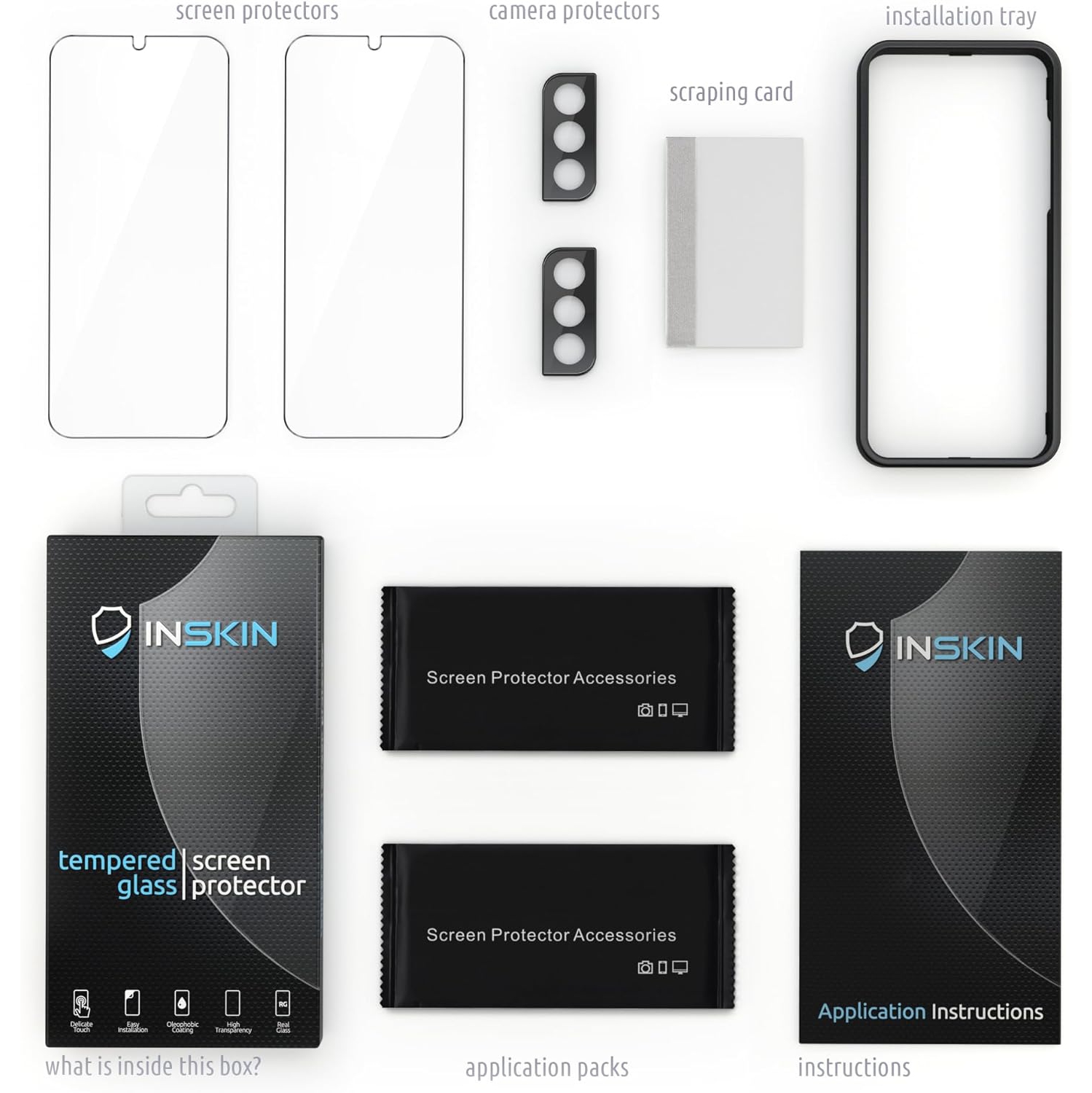 Inskin Screen Protector for Samsung Galaxy S22 5G - 2+2 Tempered Glass for Screen & Camera Lens, Auto-Align Installation, Plasma Coating, Fits Cases