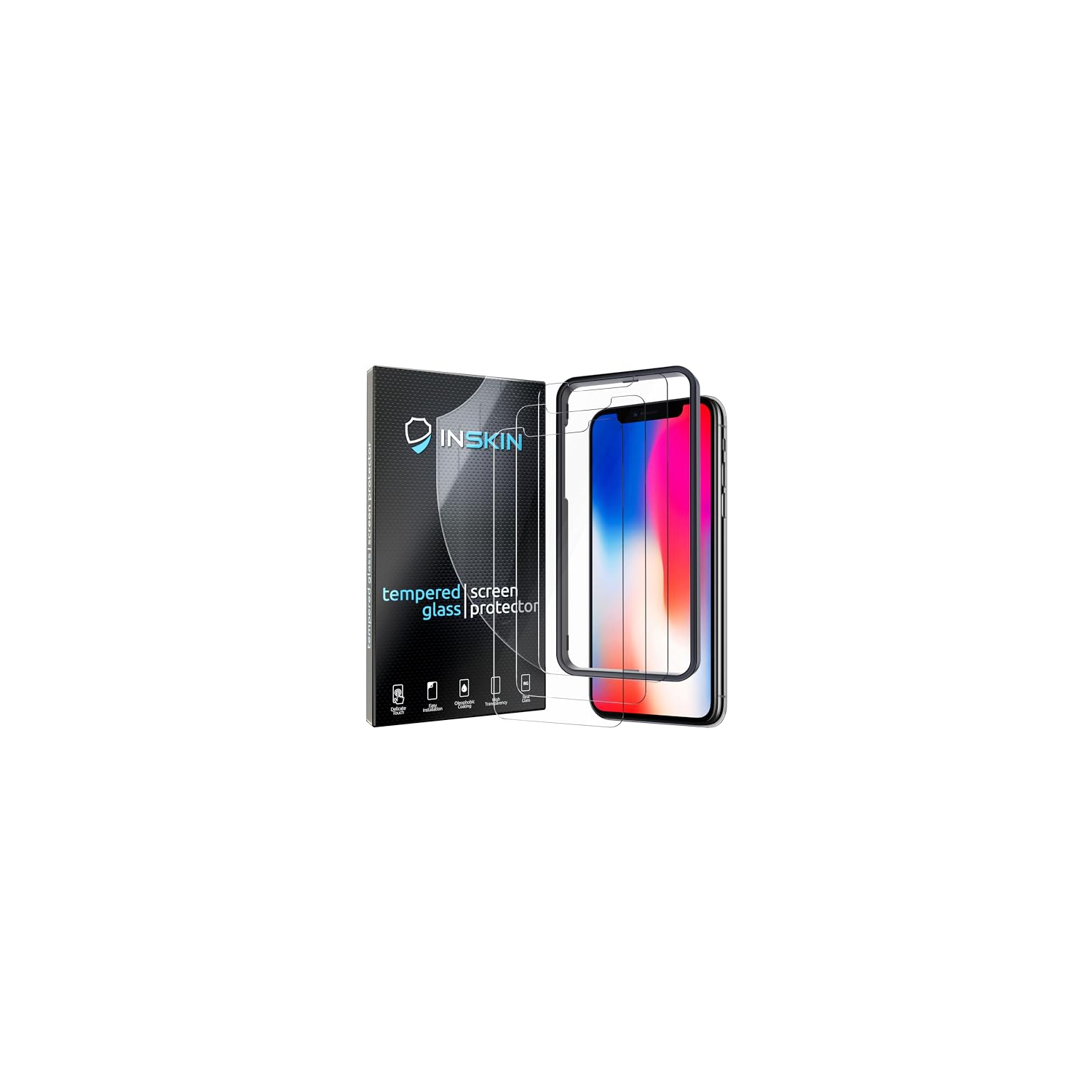 Protecteur d'écran d'Inskin pour iPhone 11 Pro/X/XS 5,8&nbsp;po – Paquet de 3, verre trempé, installation auto-alignement, Ultra HD, revêtement