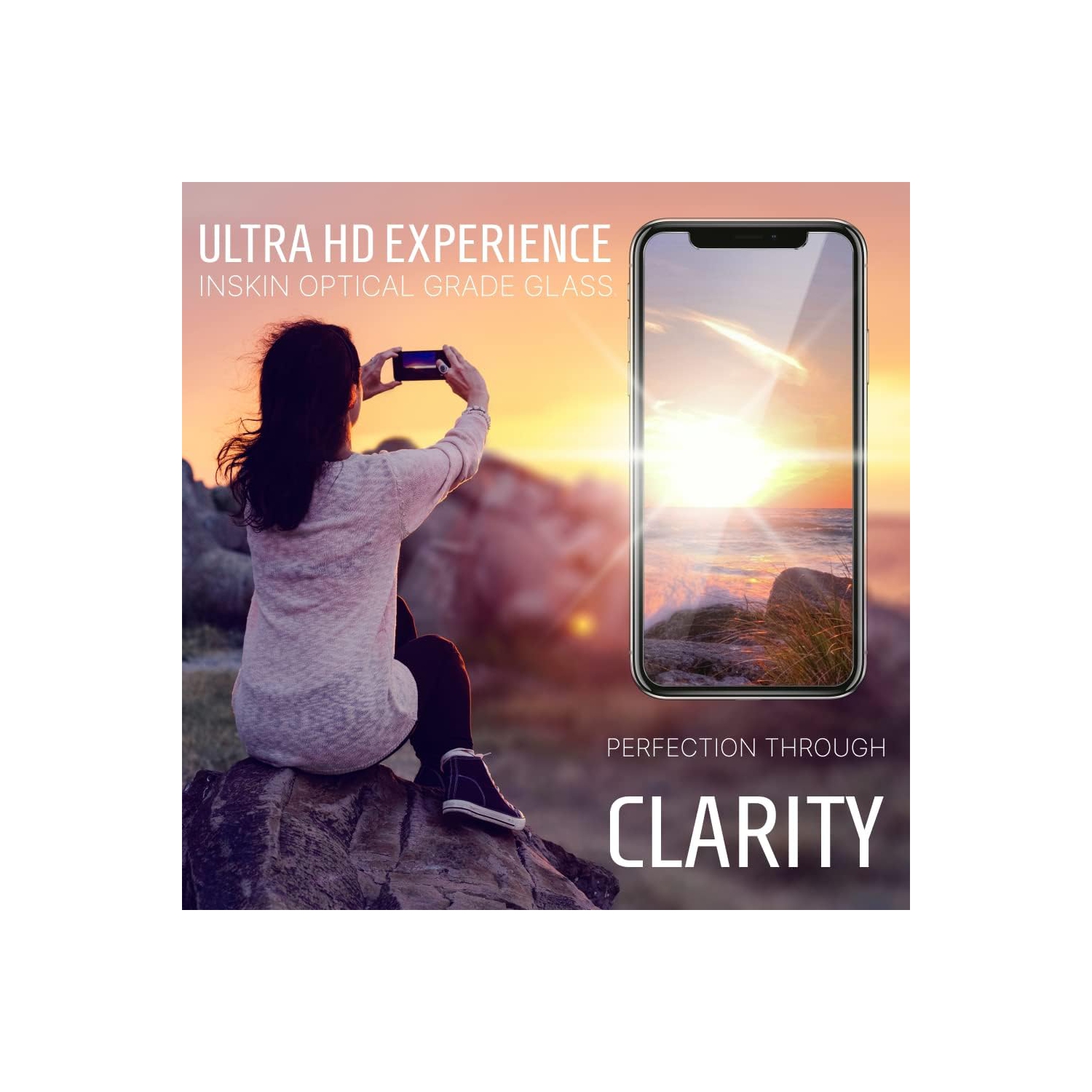 Protecteur d'écran d'Inskin pour iPhone 11 Pro/X/XS 5,8 po – Paquet de 3, verre trempé, installation auto-alignement, Ultra HD, revêtement