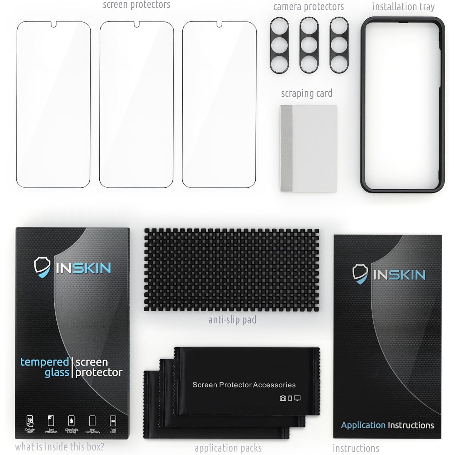 Inskin Screen Protector for Samsung Galaxy S24 5G - 3+3 Tempered Glass for Screen & Camera Lens, Auto-Align Installation, Fingerprint ID Support,