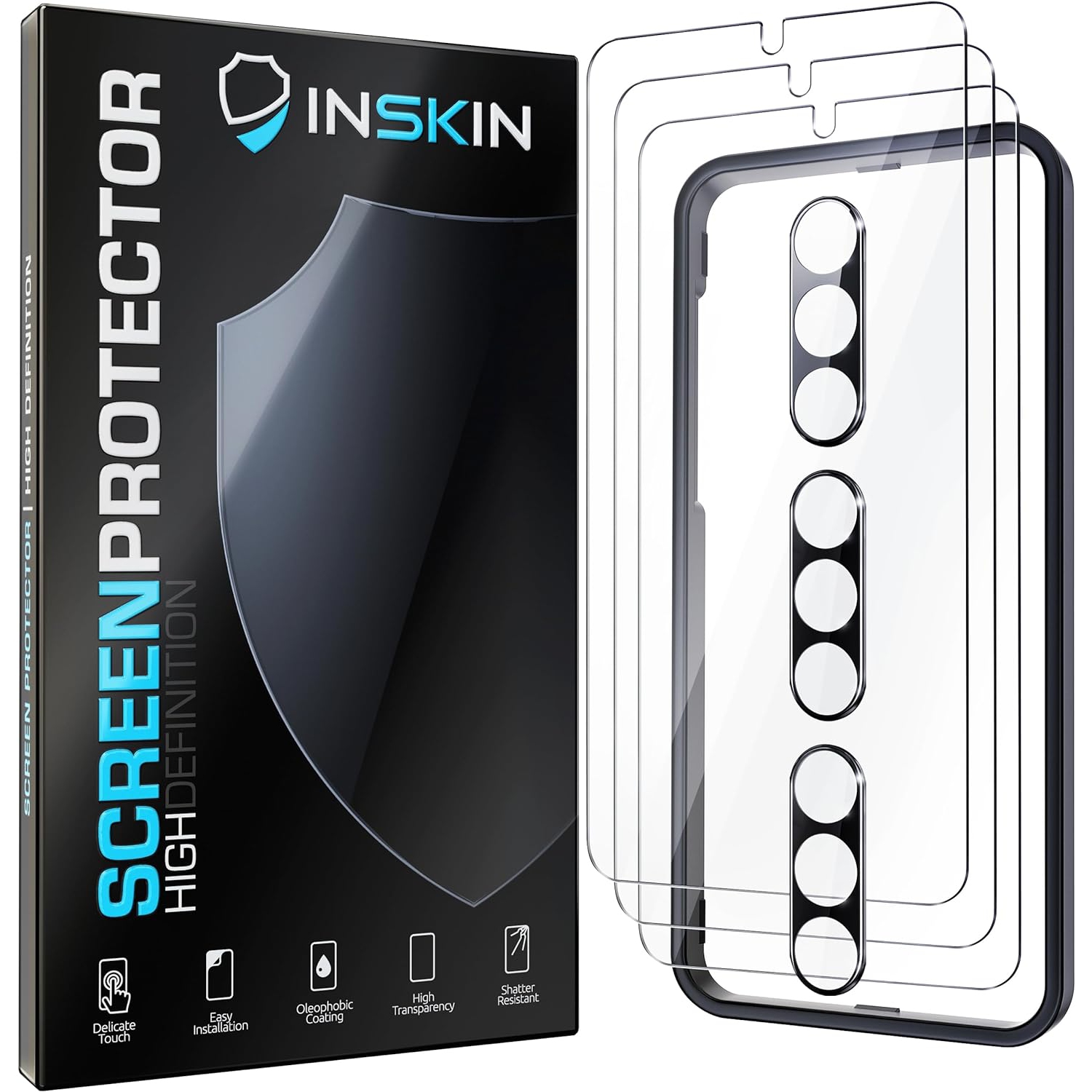 Inskin Screen Protector for Samsung Galaxy S24 5G - 3+3 Tempered Glass for Screen & Camera Lens, Auto-Align Installation, Fingerprint ID Support,