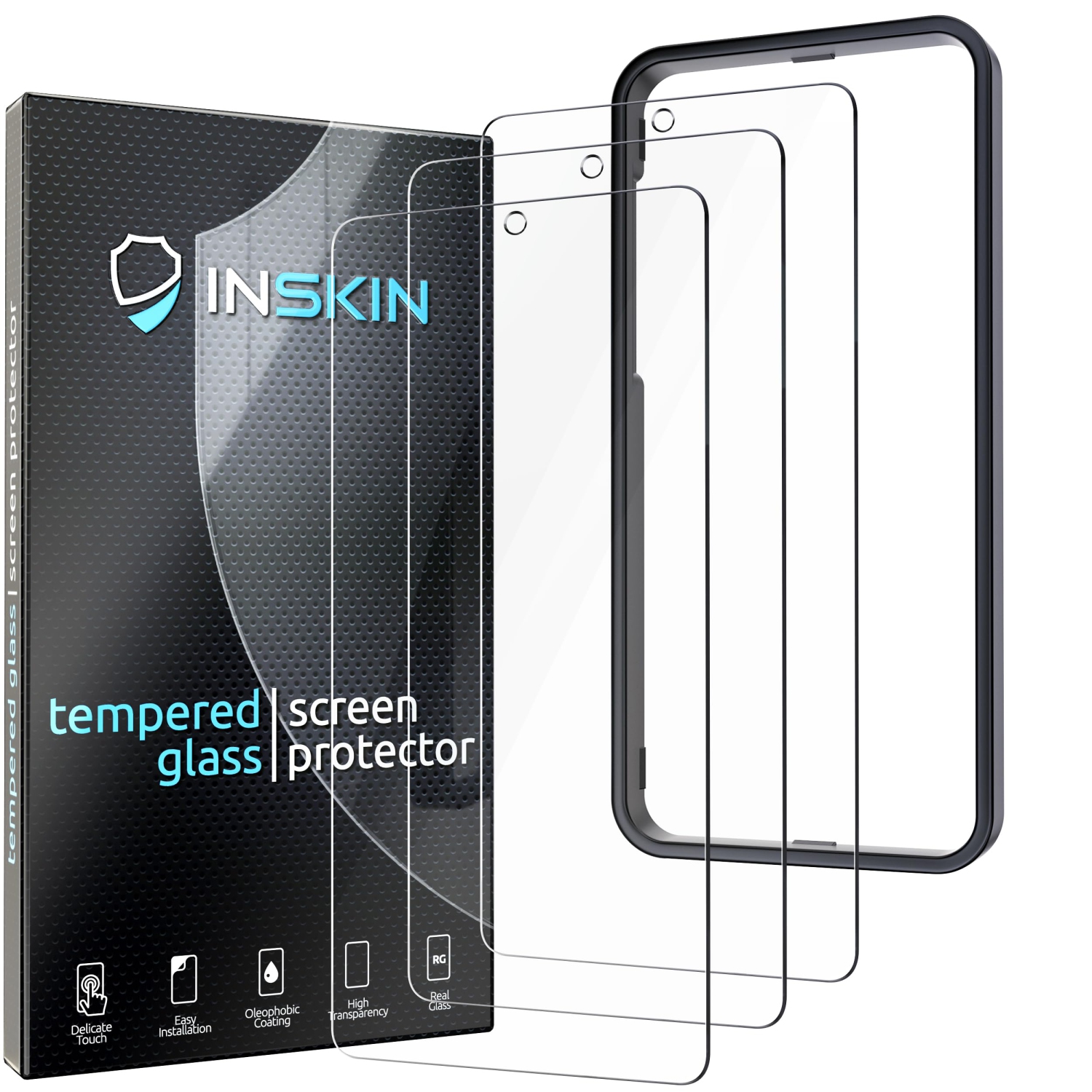 Inskin Screen Protector for Samsung Galaxy S21 FE 5G/4G - 3-Pack Tempered Glass, Auto-Align Installation, Plasma Coating, Fingerprint ID Support,
