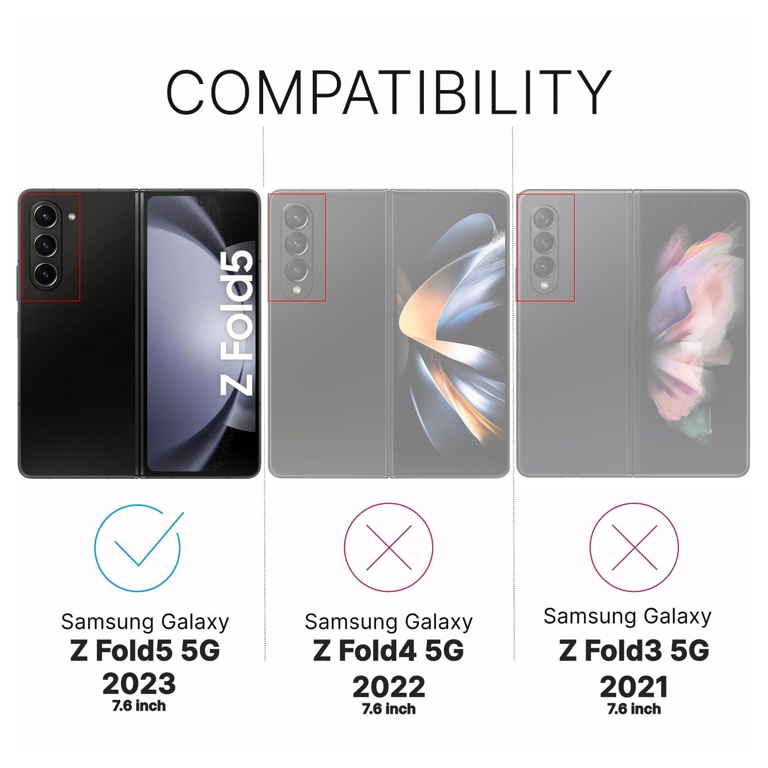 Inskin – Protecteur d’écran avant et d’objectif 2-en-1 pour Samsung Galaxy Z Fold 5 5G 7,6&nbsp;po [2023] – 3+paquet de 3, film de verre trempé 9H,