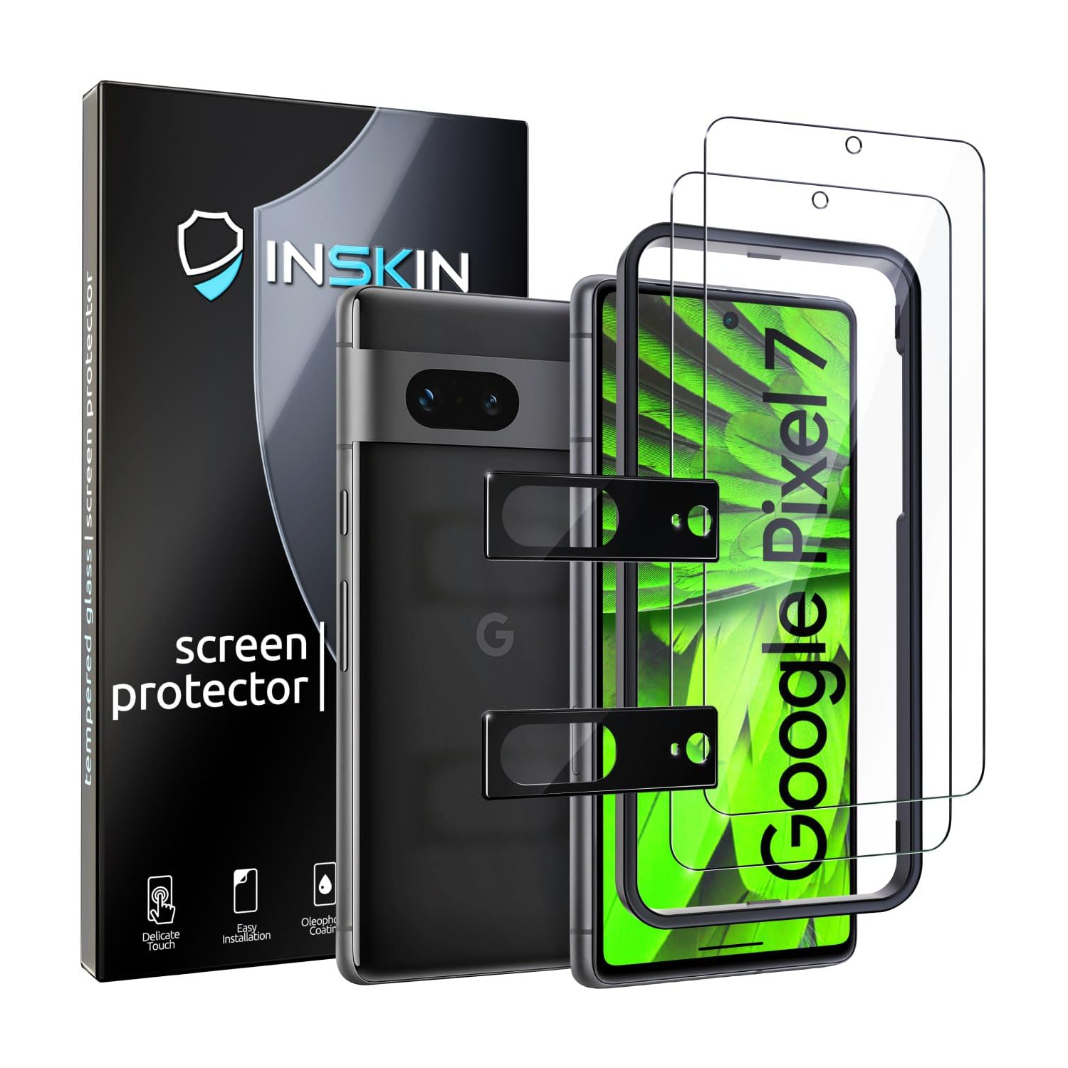 Inskin Screen Protector for Google Pixel 7 6.3 inch - 2+2 Tempered Glass for Screen & Camera Lens, Auto-Align Installation, Fingerprint ID Support,
