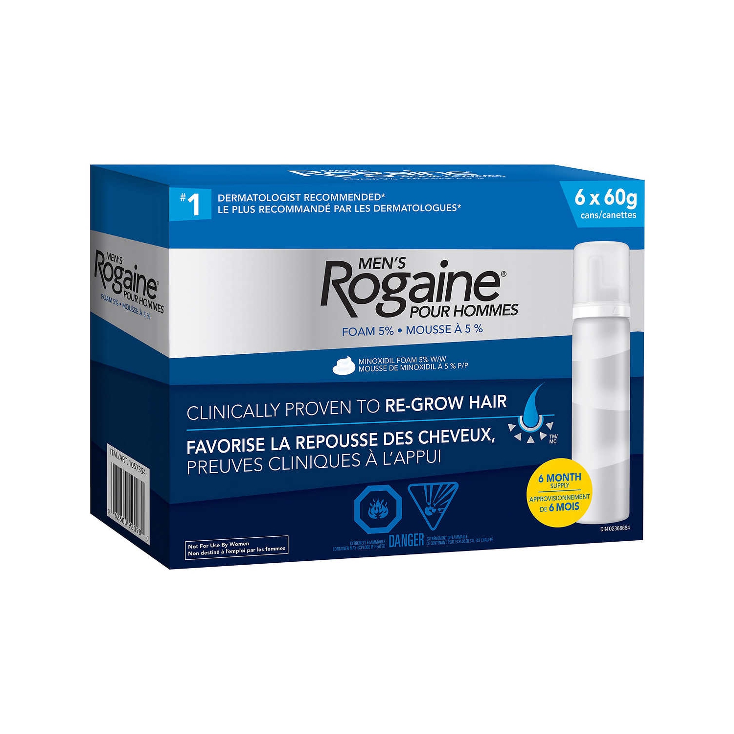 Rogaine Men's Hair Regrowth Foam with 5% Minoxidil, 6 x 60 g