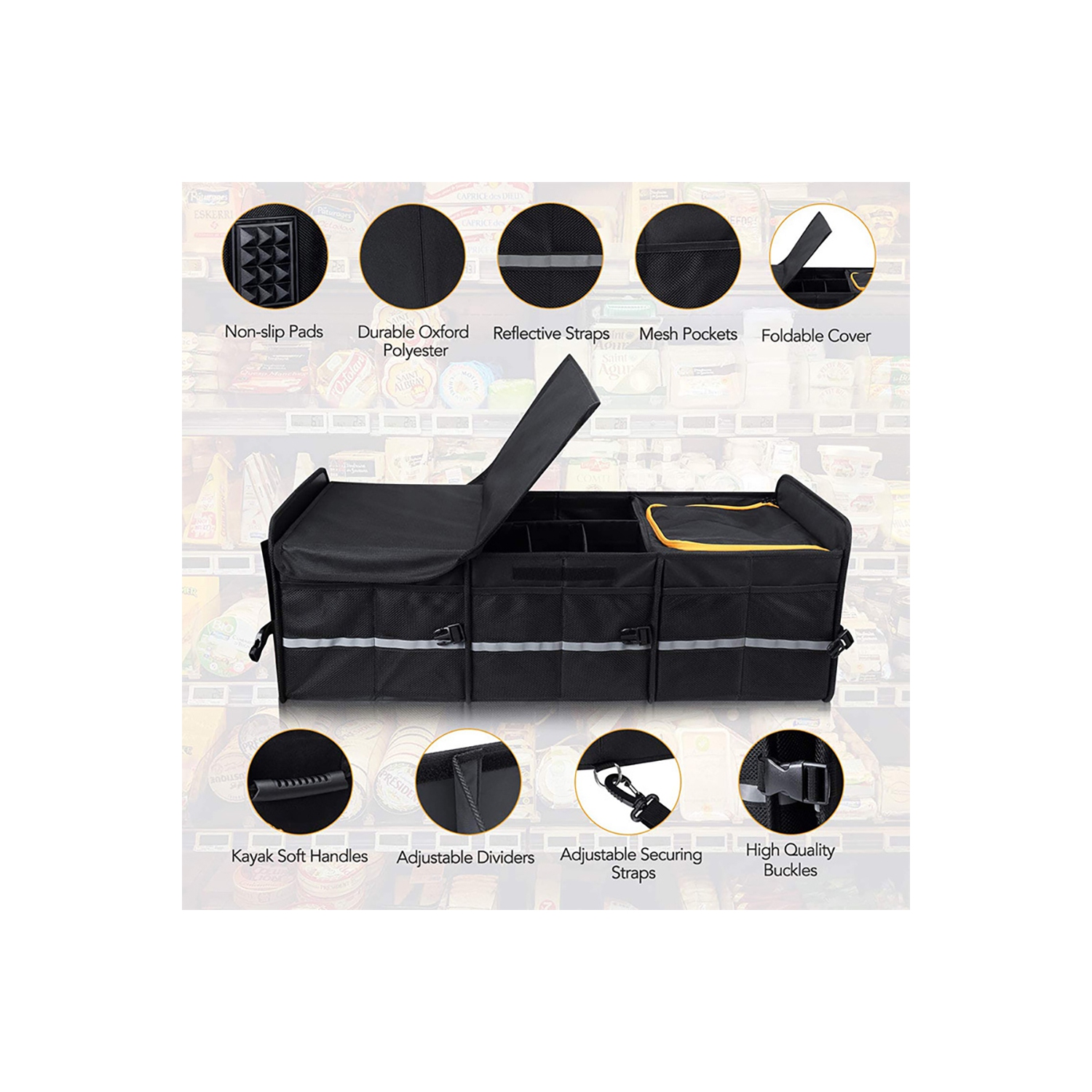 axGear Car Trunk Storage Box Cargo Organizer Collapsible Adjustable Lid for Car SUV