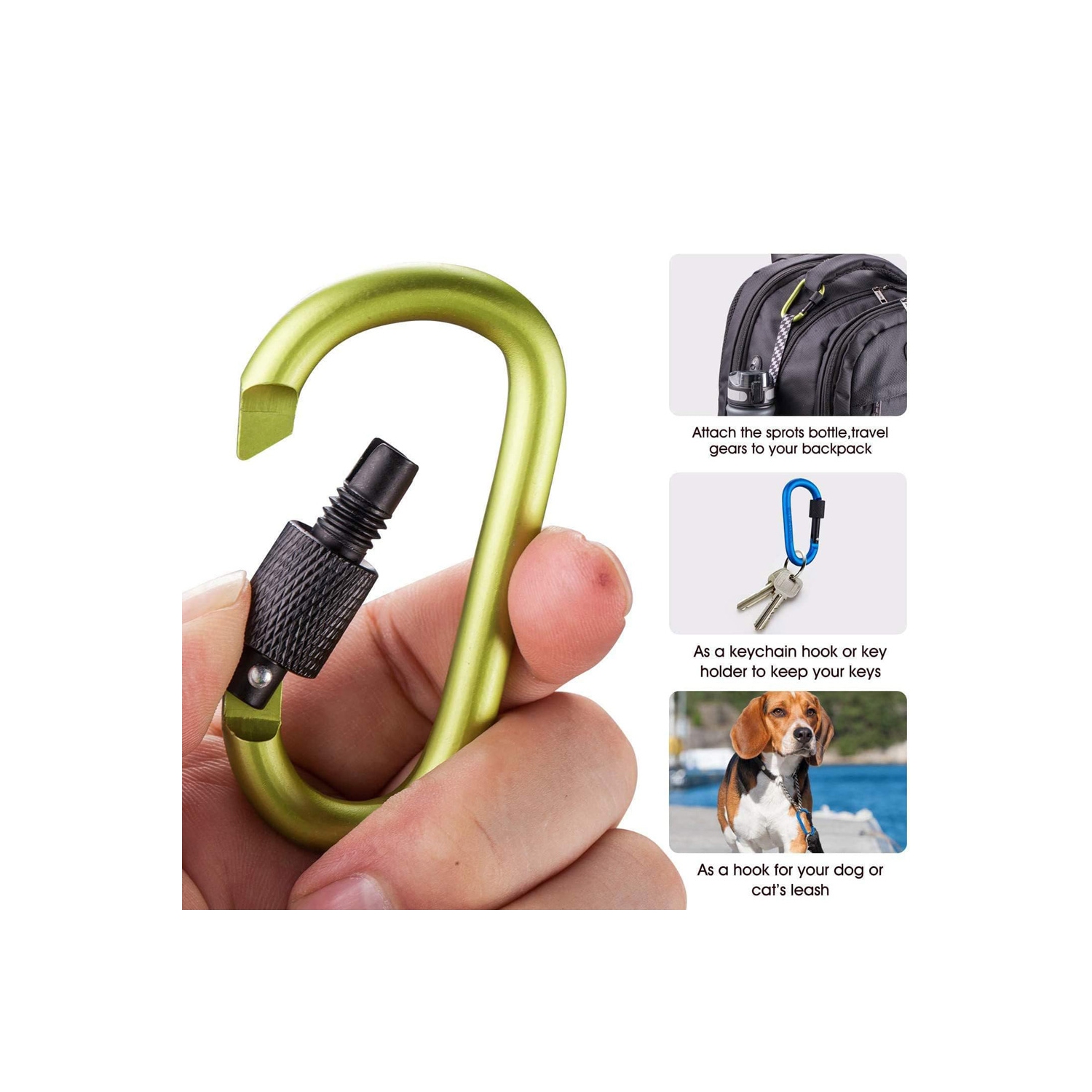 axGear Cargo Carabiner Clips D Ring Sharp Key Hook Buckle w Screw Gate 10 PCS Aluminum