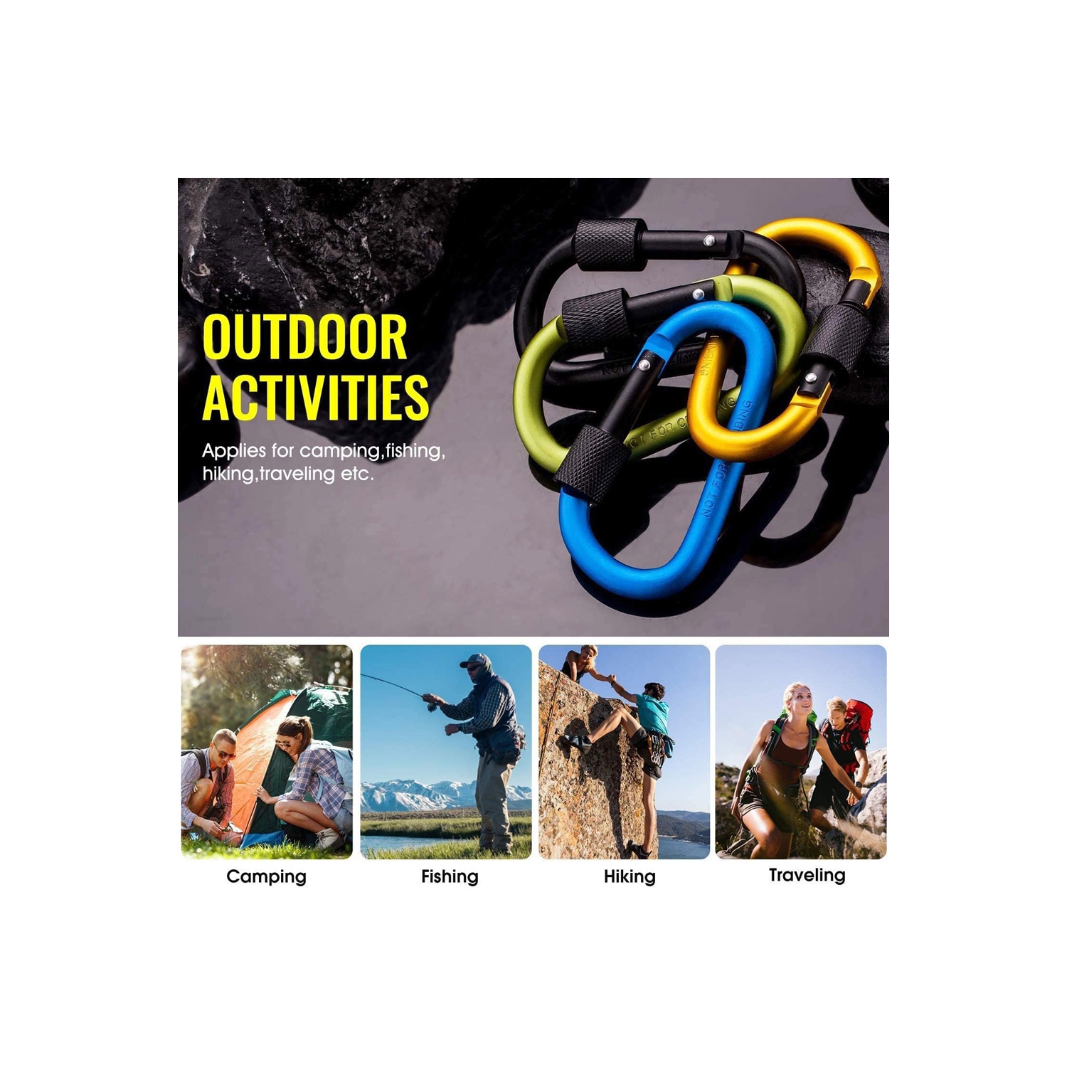 axGear Cargo Carabiner Clips D Ring Sharp Key Hook Buckle w Screw Gate 10 PCS Aluminum