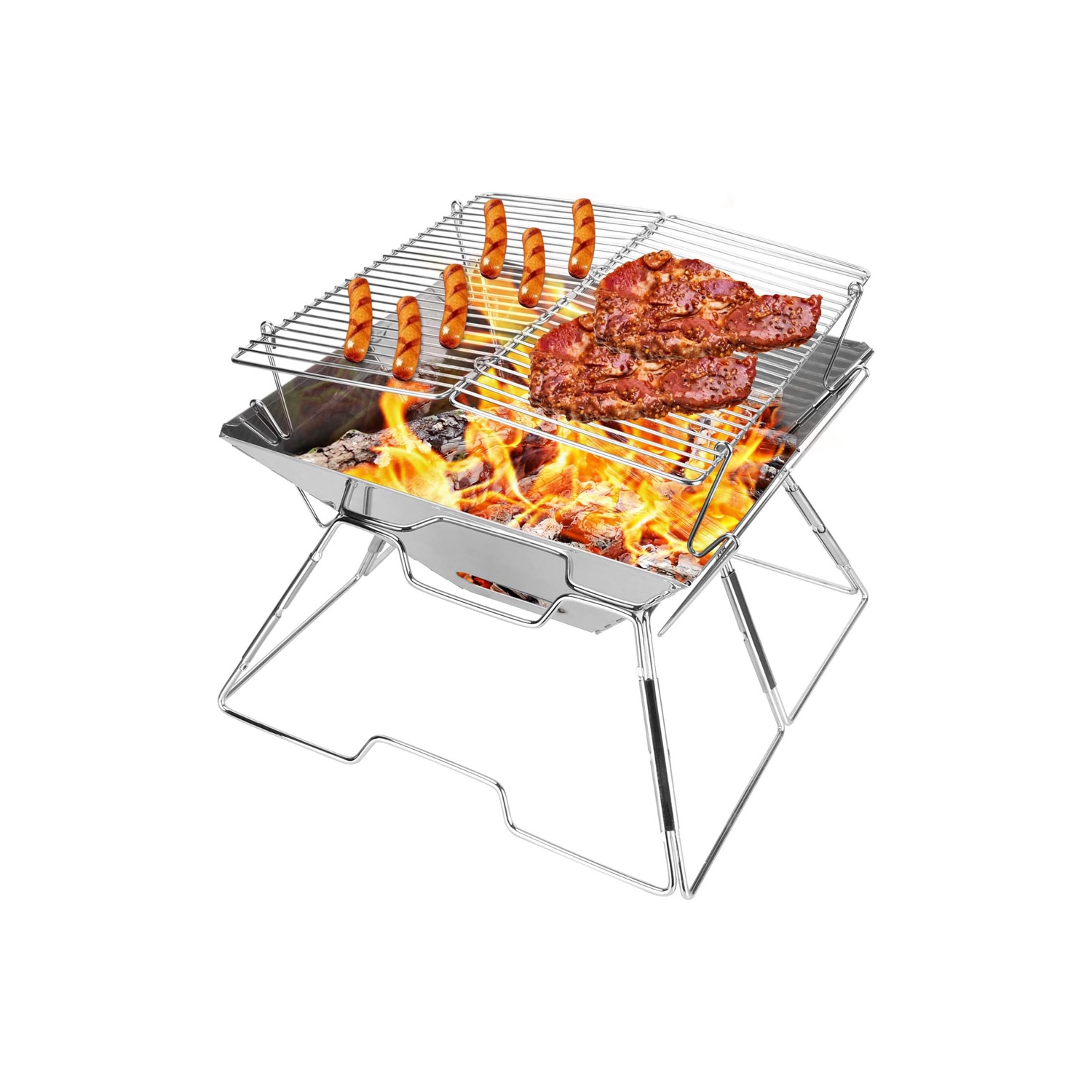 axGear Collapsible BBQ Grill Camp fire Pit Portable Stainless Steel Barbecue Stove