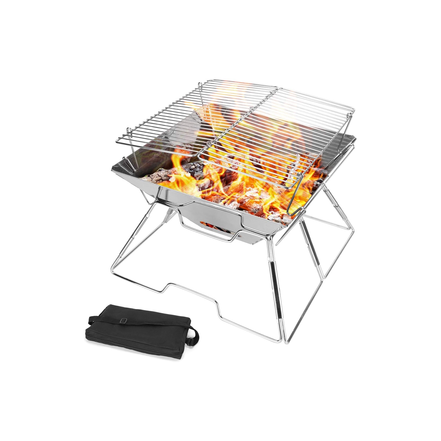 axGear Collapsible BBQ Grill Camp fire Pit Portable Stainless Steel Barbecue Stove