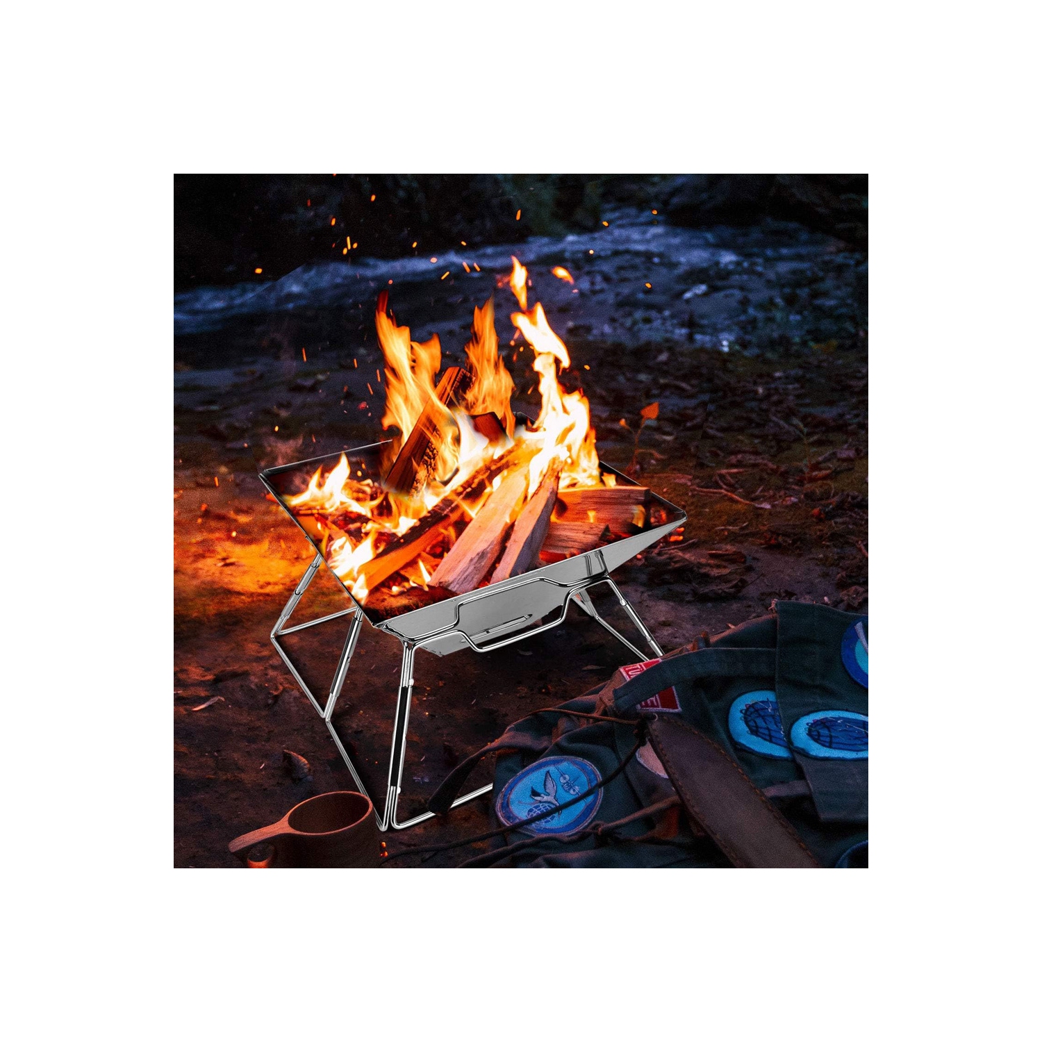 axGear Collapsible BBQ Grill Camp fire Pit Portable Stainless Steel Barbecue Stove