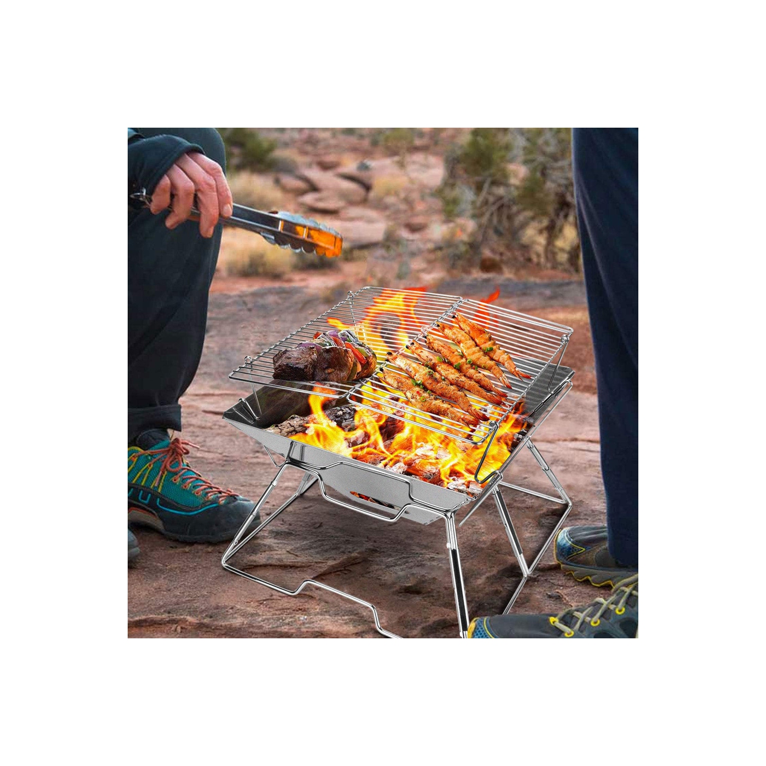 axGear Collapsible BBQ Grill Camp fire Pit Portable Stainless Steel Barbecue Stove