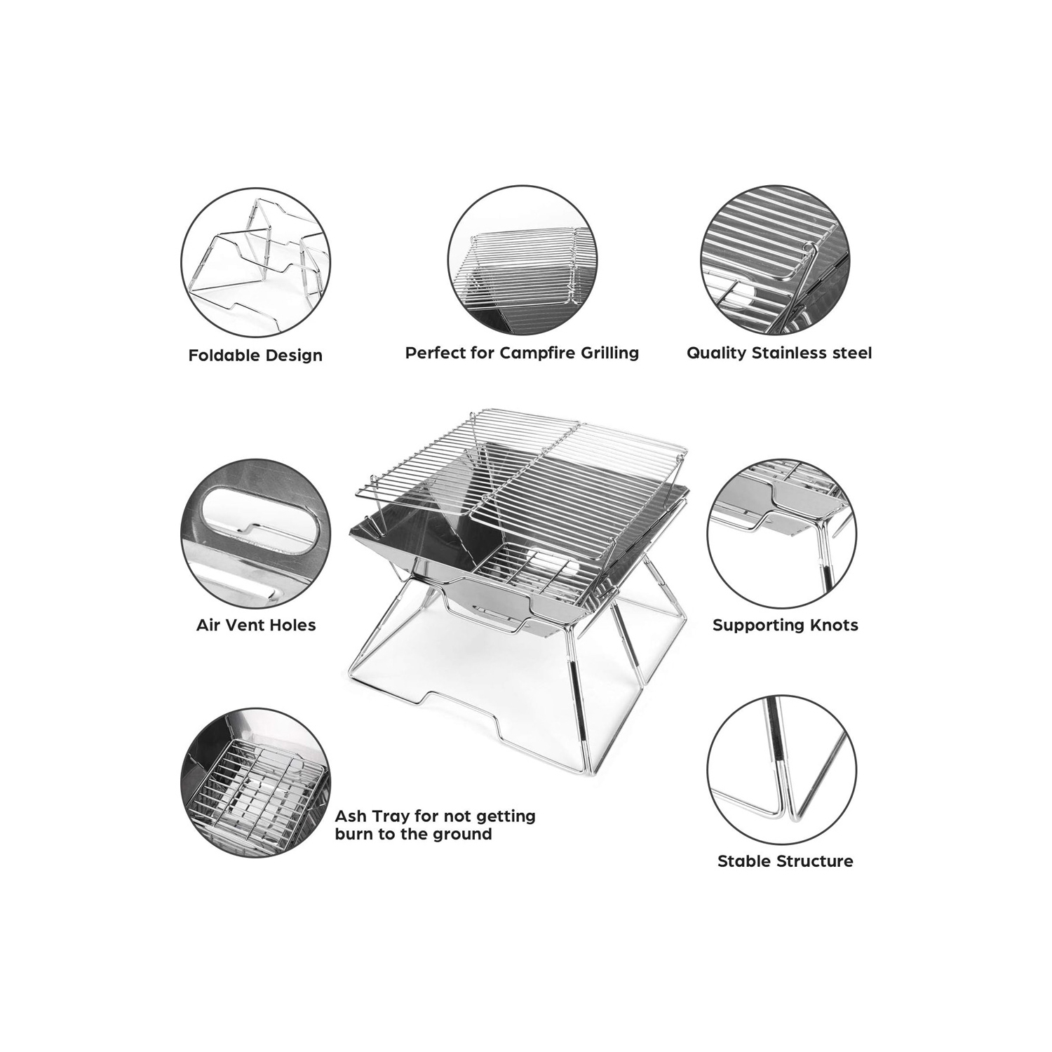 axGear Collapsible BBQ Grill Camp fire Pit Portable Stainless Steel Barbecue Stove