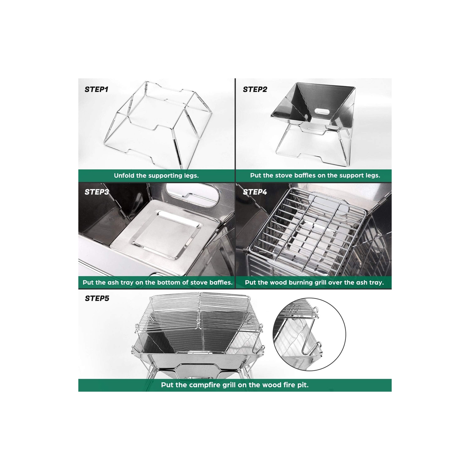 axGear Collapsible BBQ Grill Camp fire Pit Portable Stainless Steel Barbecue Stove