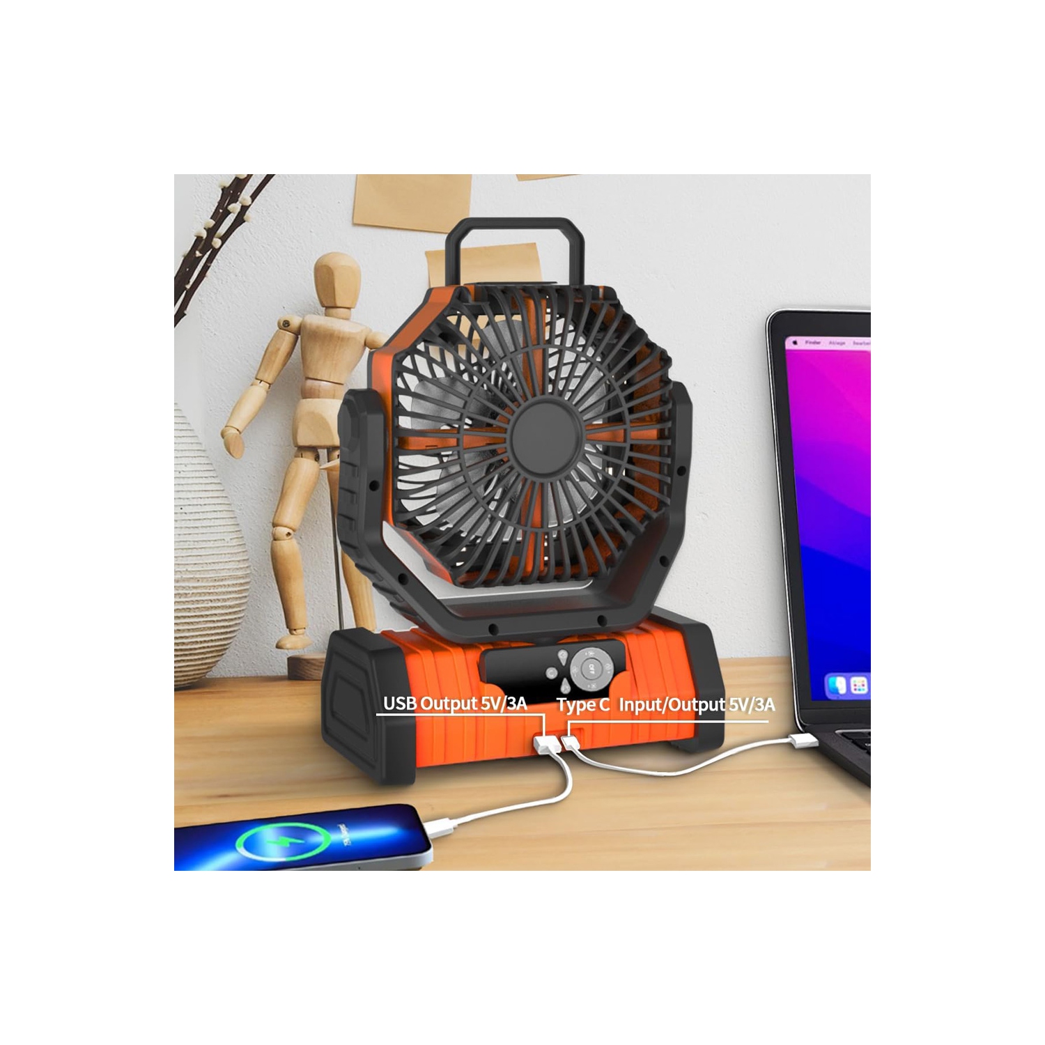 Lampe de tente portative d'extérieur avec ventilateur de camping DEL rechargeable d'axGear