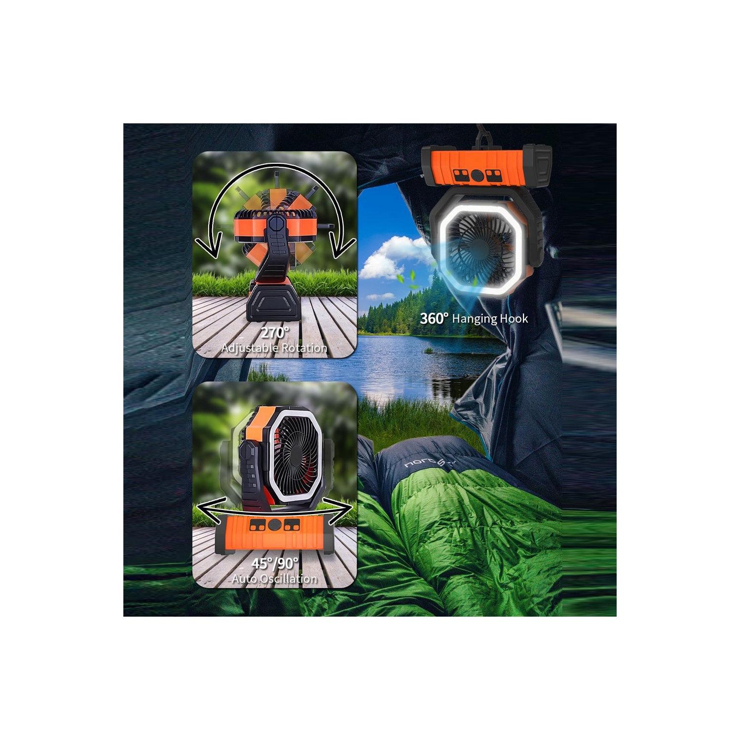 Lampe de tente portative d'extérieur avec ventilateur de camping DEL rechargeable d'axGear