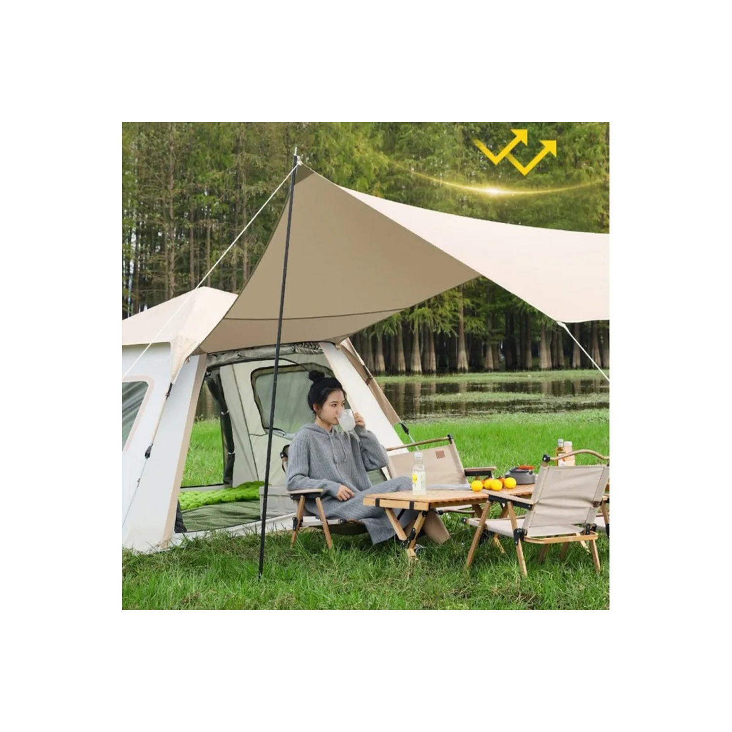 Bâche de tente de camping résistante à l'eau et au vent de 4-6 personnes facile à installer d'axGear