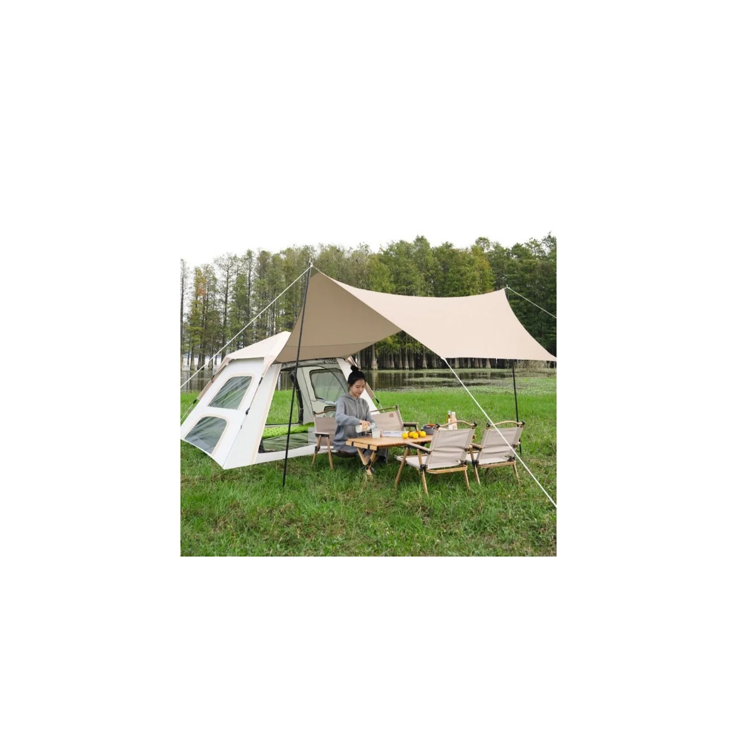 Bâche de tente de camping résistante à l'eau et au vent de 4-6 personnes facile à installer d'axGear