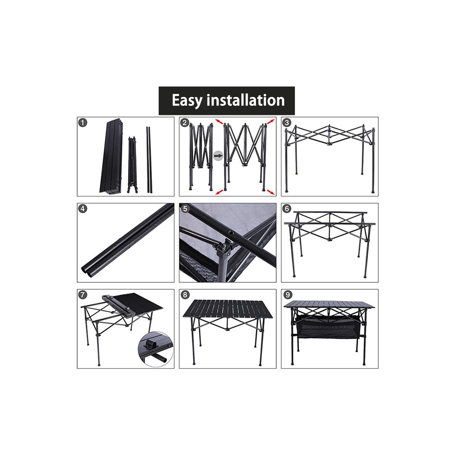 Table de camping pliante de axGear portative, hauteur réglable, aluminium, sac de transport pour pique-nique