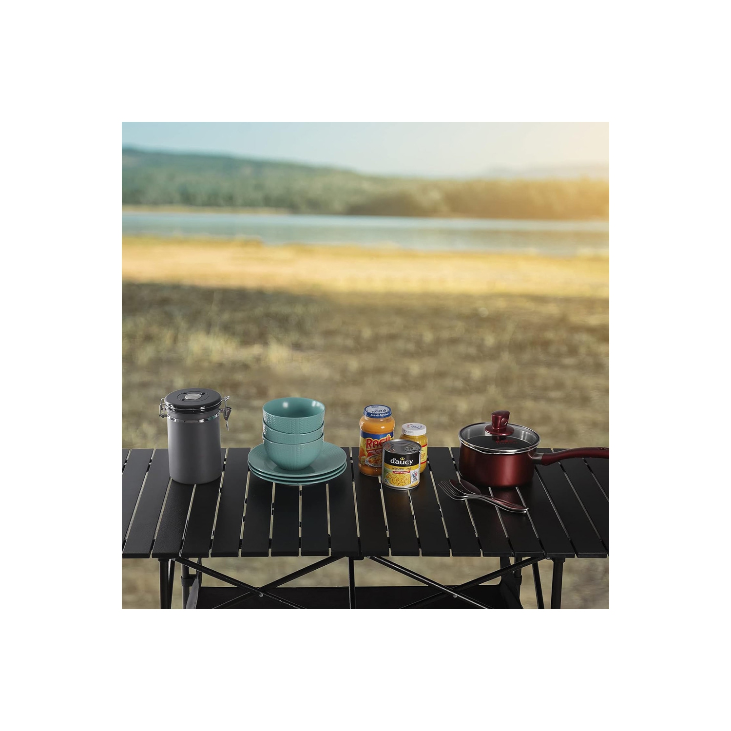 Table de camping pliante de axGear portative, hauteur réglable, aluminium, sac de transport pour pique-nique