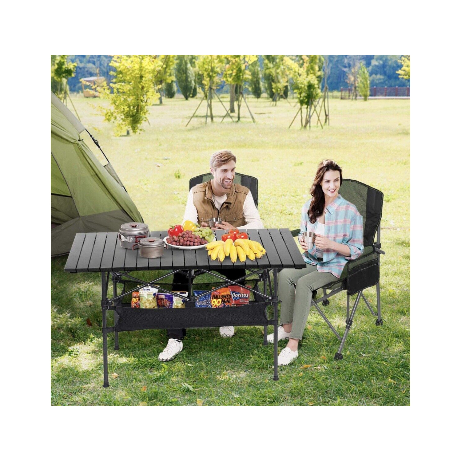 Table de camping pliante de axGear portative, hauteur réglable, aluminium, sac de transport pour pique-nique