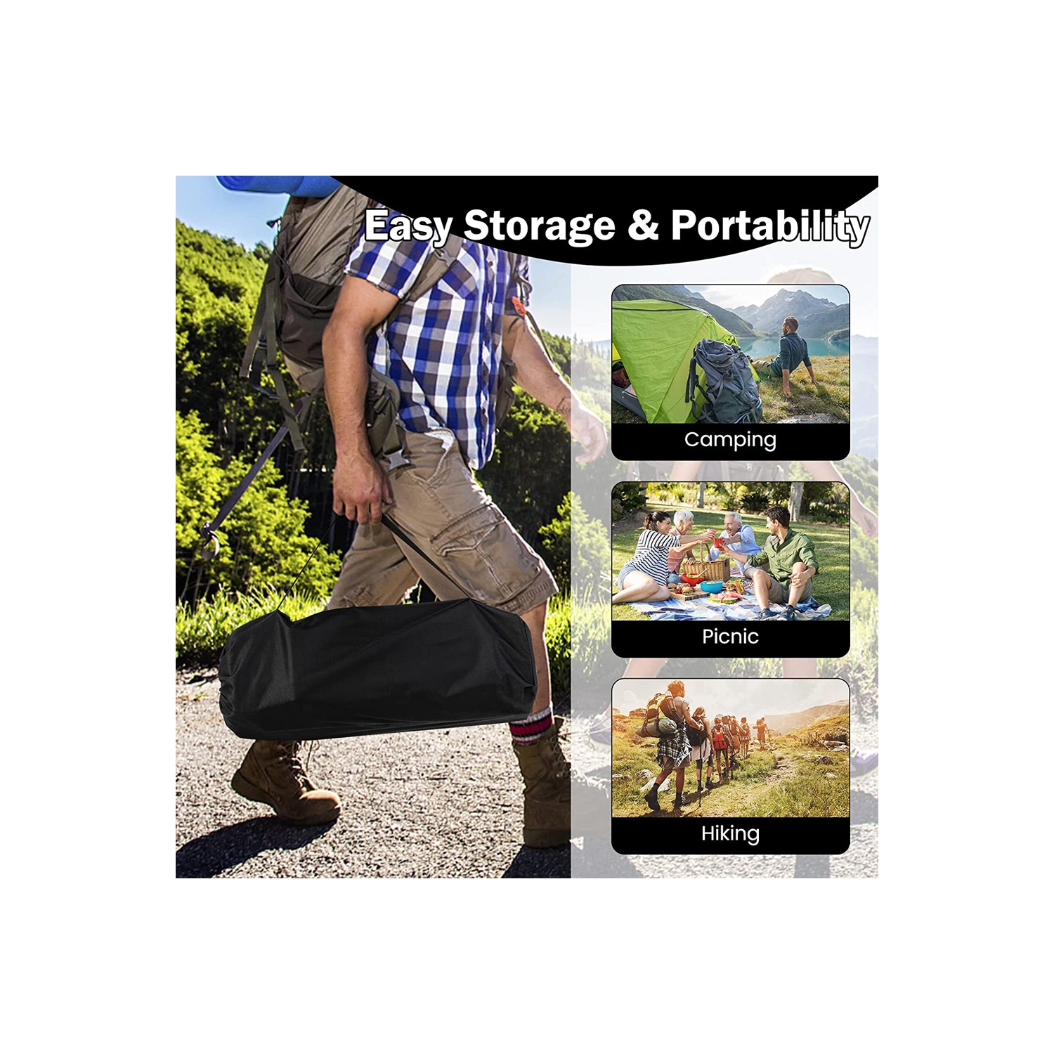 Table de camping pliante de axGear portative, hauteur réglable, aluminium, sac de transport pour pique-nique