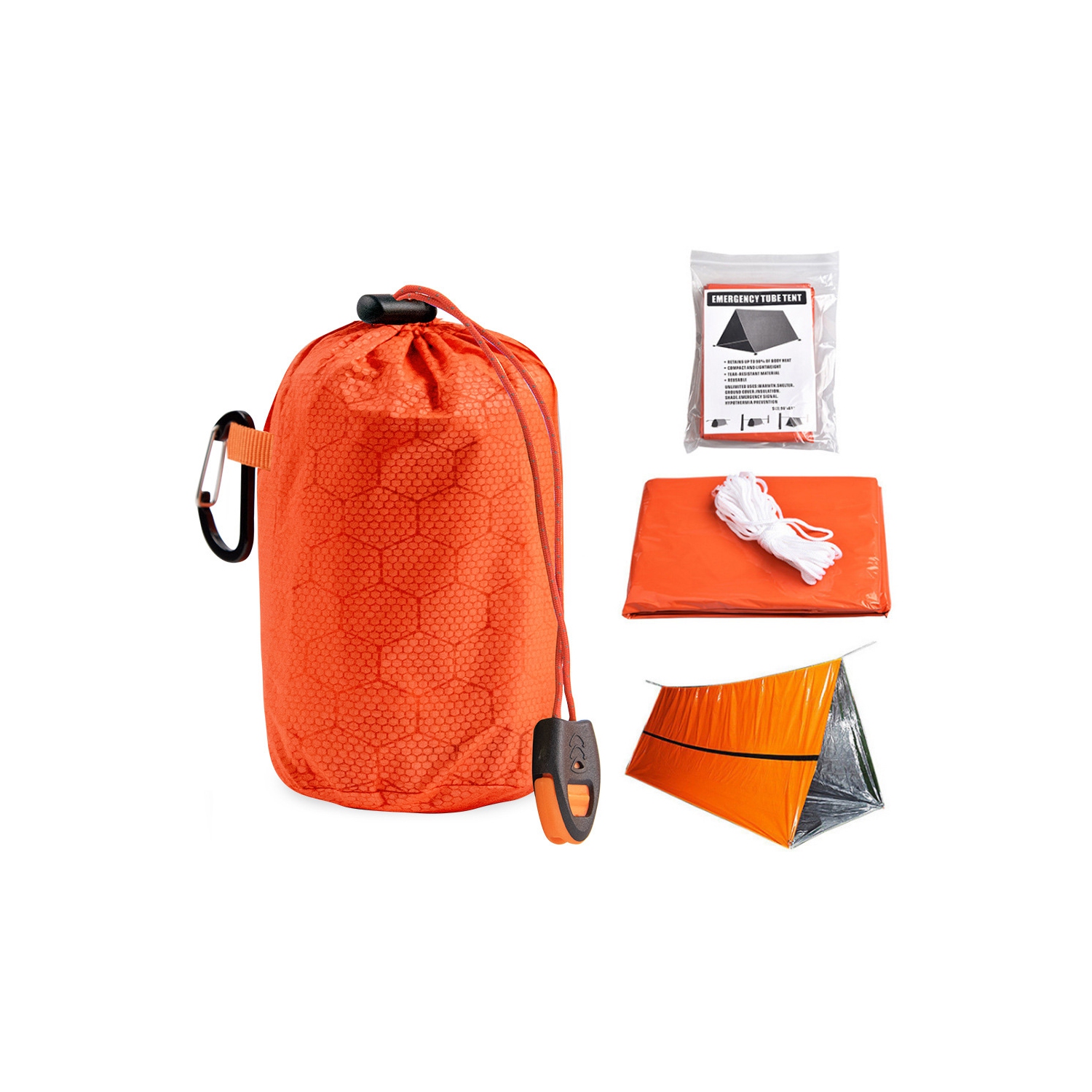 Ensemble de survie avec couverture d'urgence d'axGear, équipement de camping de randonnée pour l'extérieur, avec espace en bisens