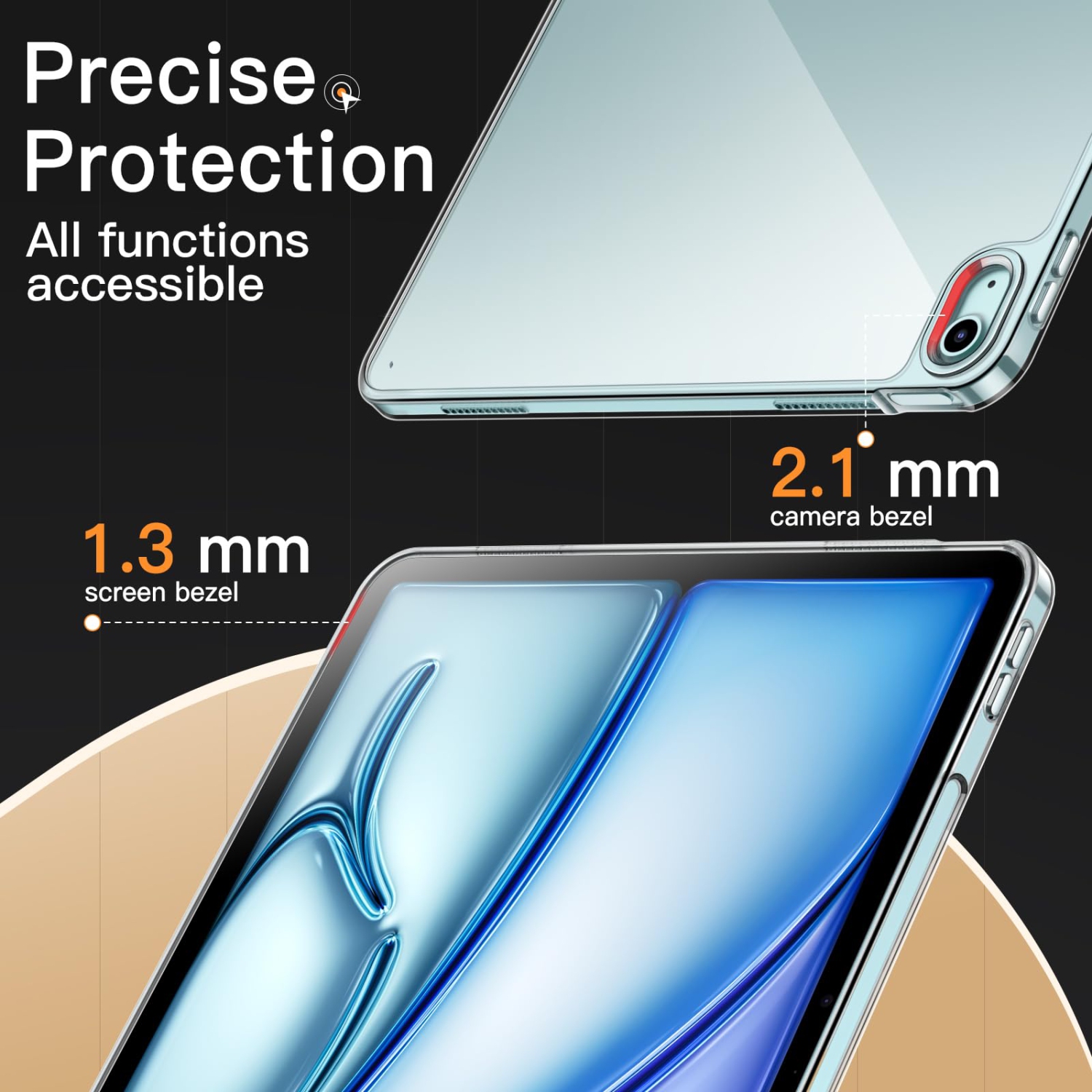 Clear Case for iPad Air 13-Inch M2, Anti-Yellowing Transparent Shockproof Slim Tablet Back Cover with Hard PC Back and Soft TPU Bumper