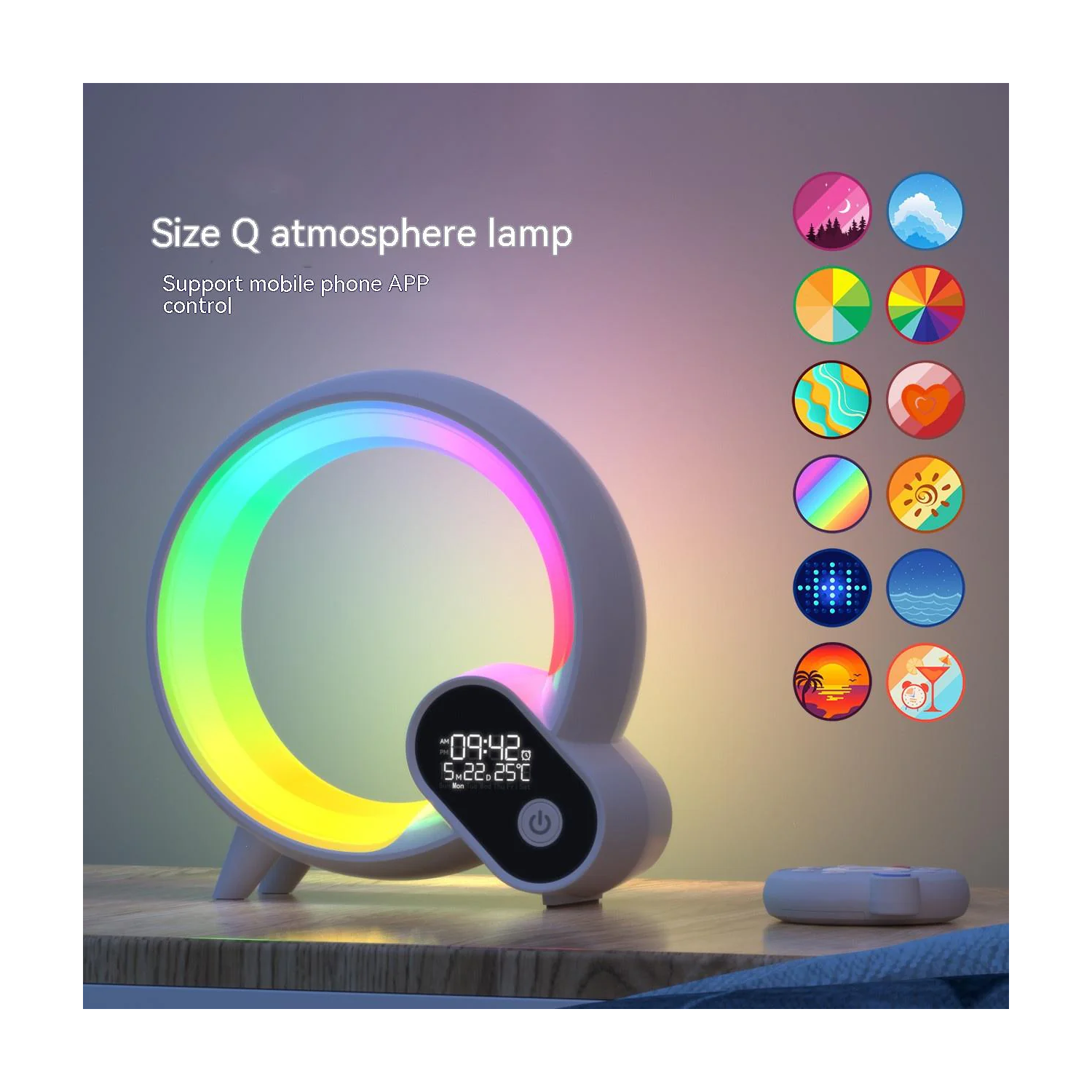 Trendylis Creative Q Light Analog Sunrise réveil numérique Bluetooth Audio intelligent Wake-up Q lumière colorée Atmosphere