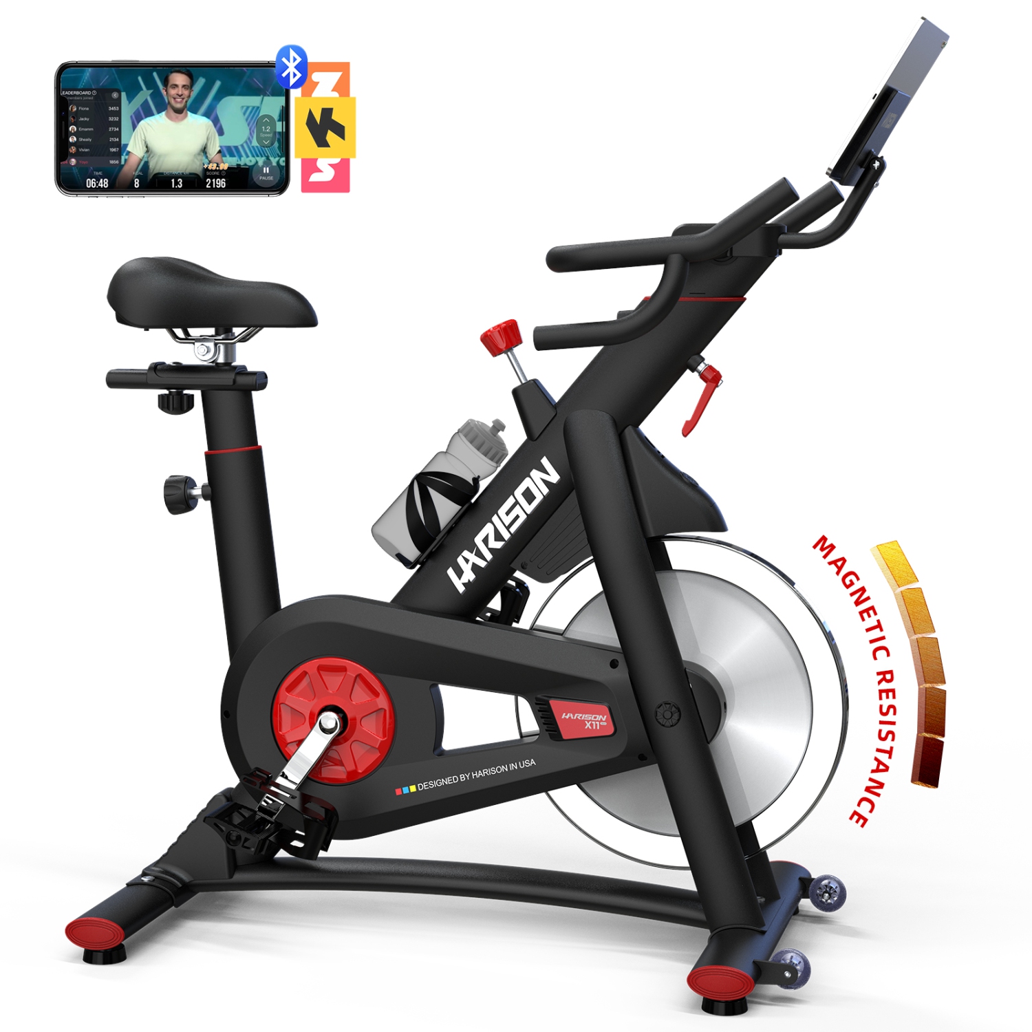 HARISON Magnetic Exercise Bike with Bluetooth, Stationary Bikes for Home with Comfortable Seat Cushion, 350lbs Capacity
