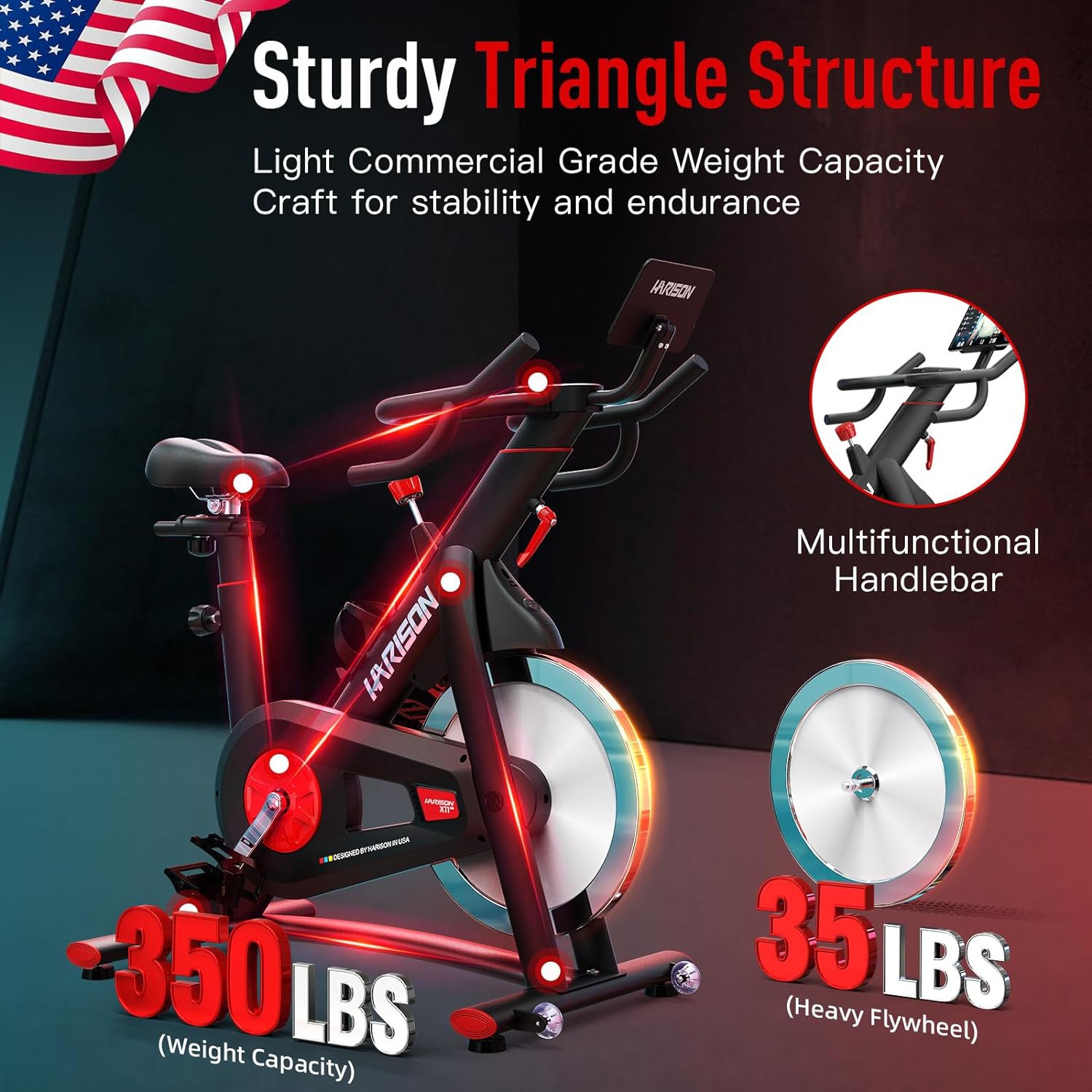 HARISON Magnetic Exercise Bike with Bluetooth, Stationary Bikes for Home with Comfortable Seat Cushion, 350lbs Capacity