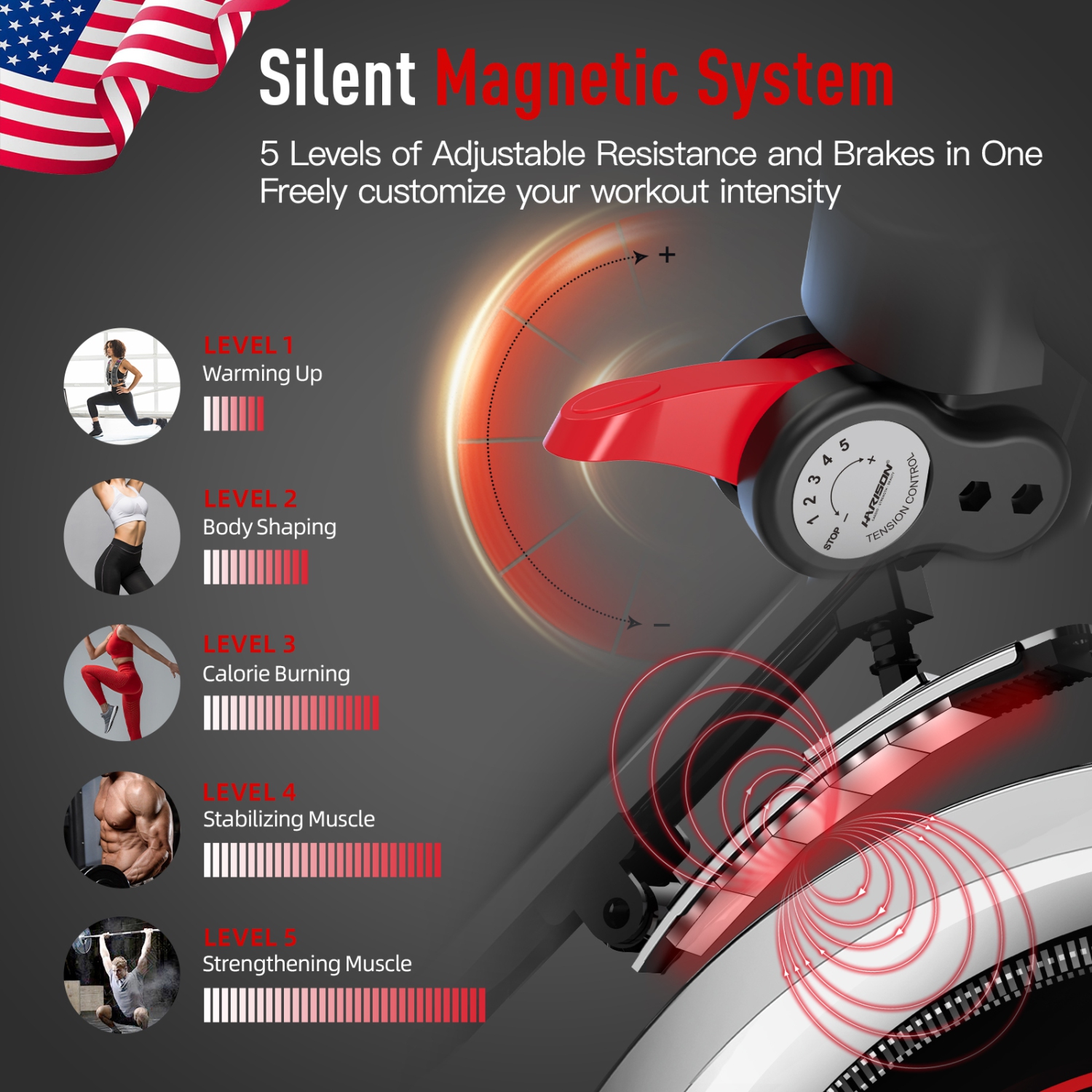 HARISON – Vélo stationnaire magnétique d'intérieur avec Bluetooth, vélos stationnaires pour la maison avec support pour iPad et coussin de siège