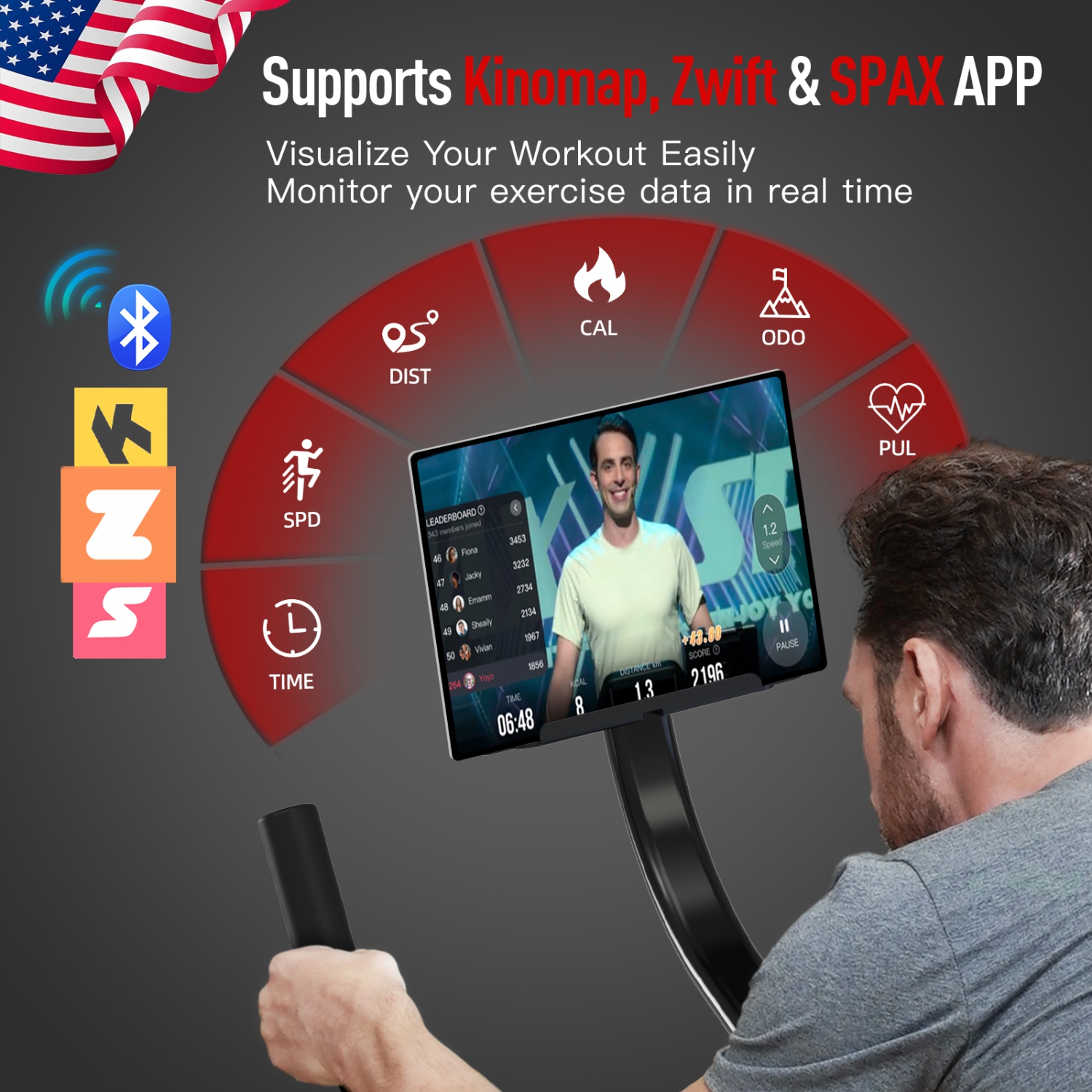 HARISON – Vélo stationnaire magnétique d'intérieur avec Bluetooth, vélos stationnaires pour la maison avec support pour iPad et coussin de siège