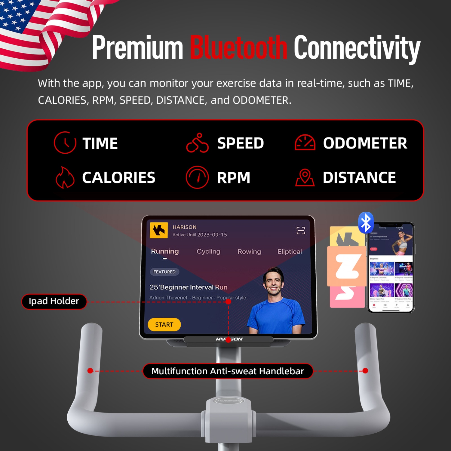 HARISON Magnetic Stationary Bikes for Home with Bluetooth, Exercise Bikes for Home with iPad Holder & Comfortable Seat Cushion, 350lbs Capacity