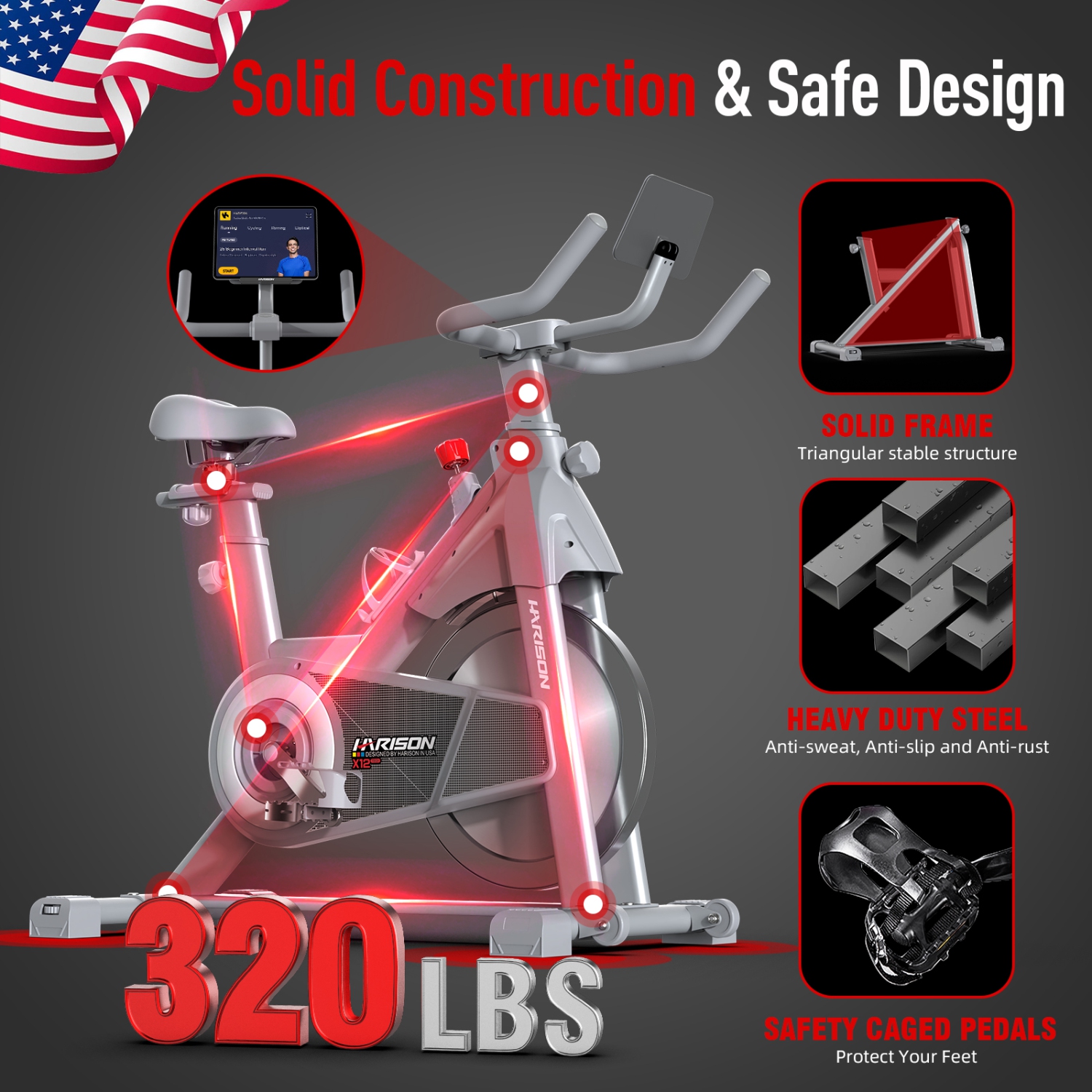 HARISON Magnetic Stationary Bikes for Home with Bluetooth, Exercise Bikes for Home with iPad Holder & Comfortable Seat Cushion, 350lbs Capacity