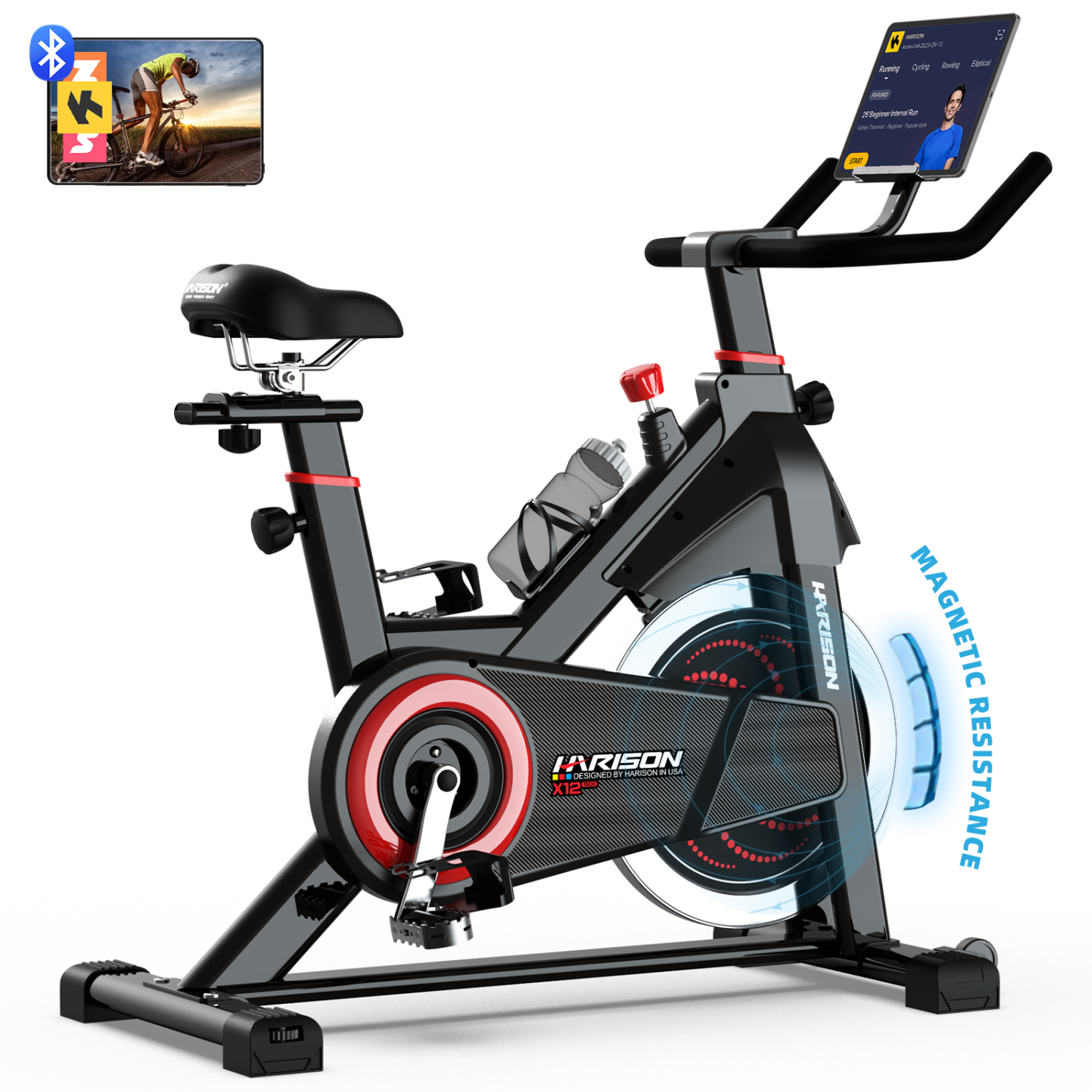HARISON Magnetic Exercise Bike with Bluetooth, Stationary Bikes for Home Gym with iPad Holder, 350lbs Capacity
