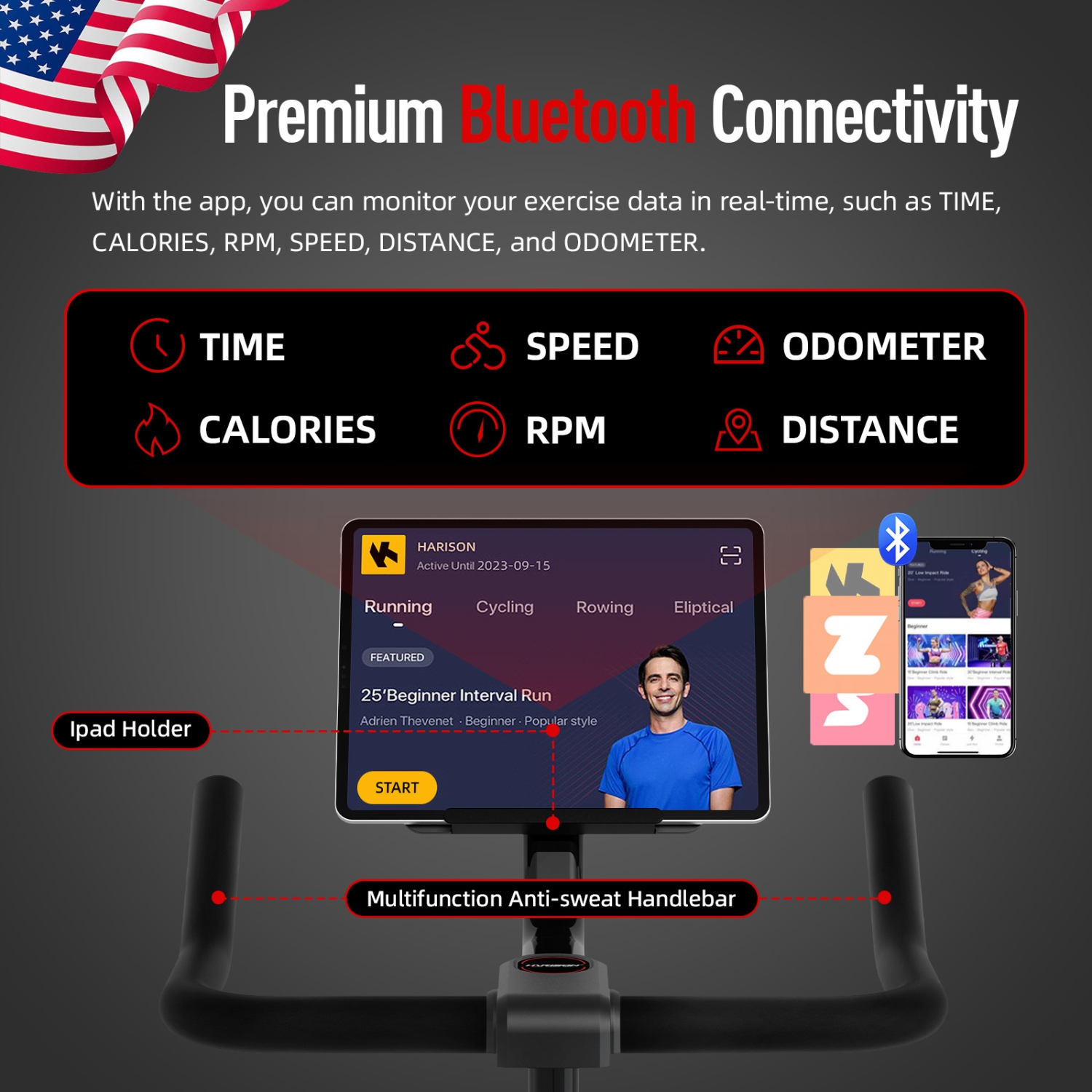 HARISON Magnetic Exercise Bike with Bluetooth, Stationary Bikes for Home Gym with iPad Holder, 350lbs Capacity