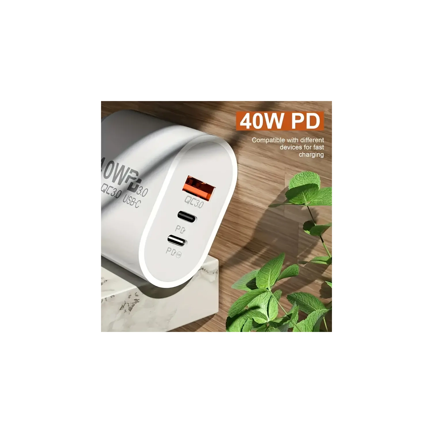 Bloc de chargement rapide USB-C de 40&nbsp;W, prise américaine PD QC 3,0, chargeur USB-C pour iPhone 16, 15, 14, Xiaomi, Pixel Samsung, MacBook