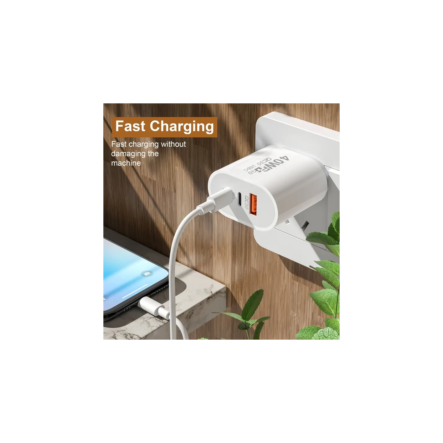 Bloc de chargement rapide USB-C de 40&nbsp;W, prise américaine PD QC 3,0, chargeur USB-C pour iPhone 16, 15, 14, Xiaomi, Pixel Samsung, MacBook