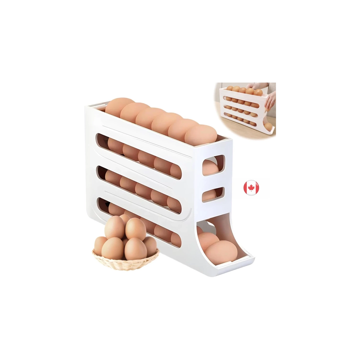 Refrigerator Egg Storage Box, Automatic Rolling Egg Rack, Large Capacity ABS Egg Holder for Fridge