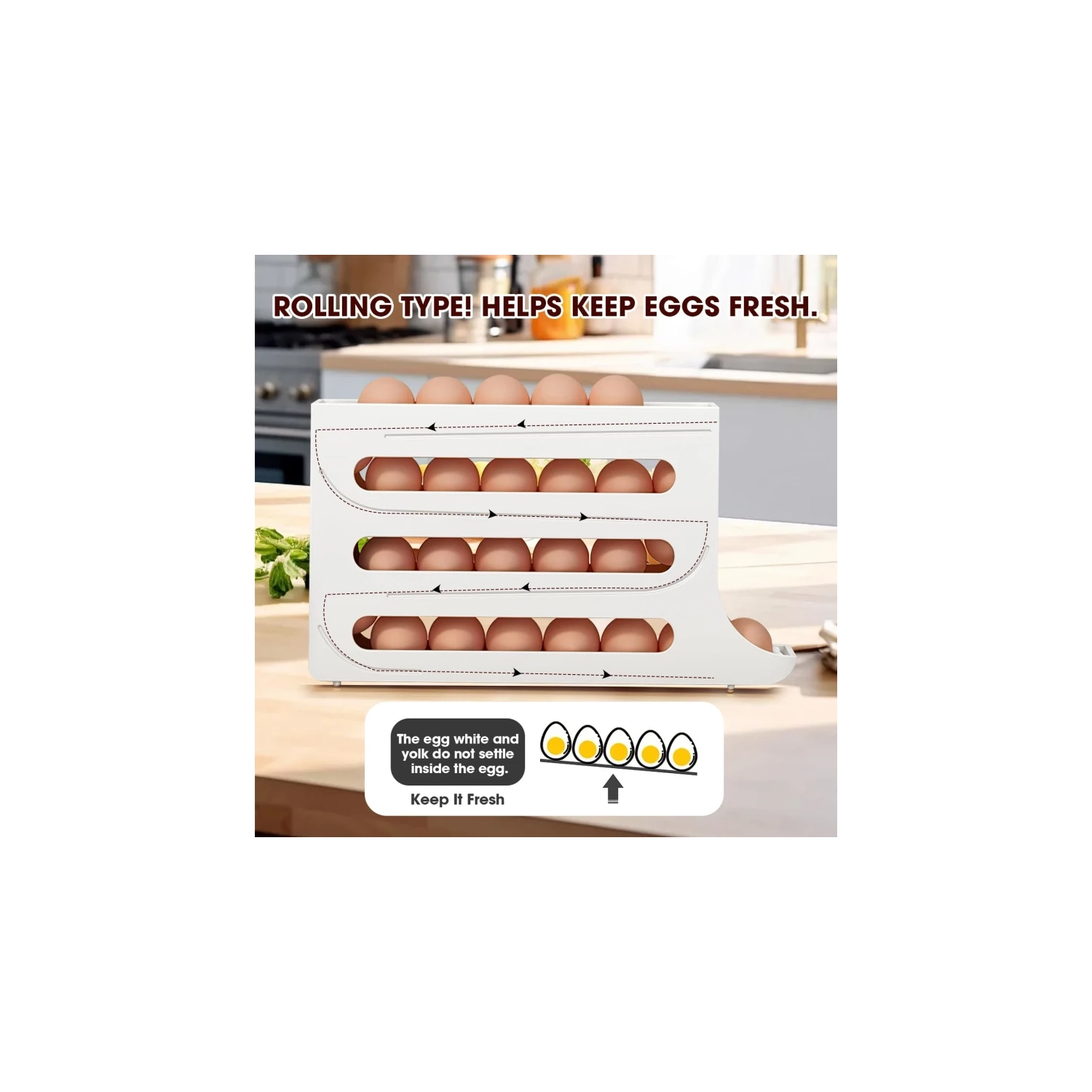 Refrigerator Egg Storage Box, Automatic Rolling Egg Rack, Large Capacity ABS Egg Holder for Fridge