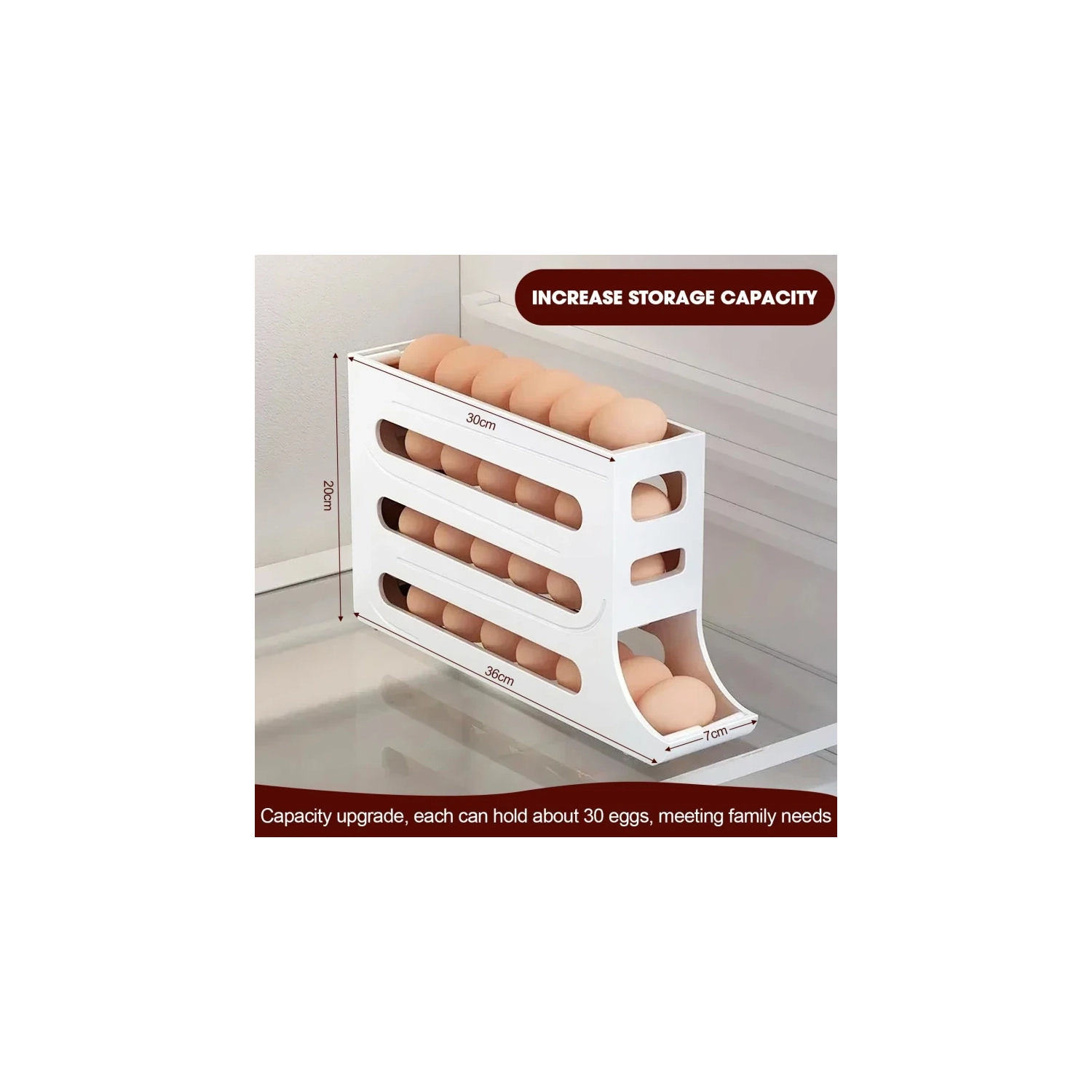 Refrigerator Egg Storage Box, Automatic Rolling Egg Rack, Large Capacity ABS Egg Holder for Fridge