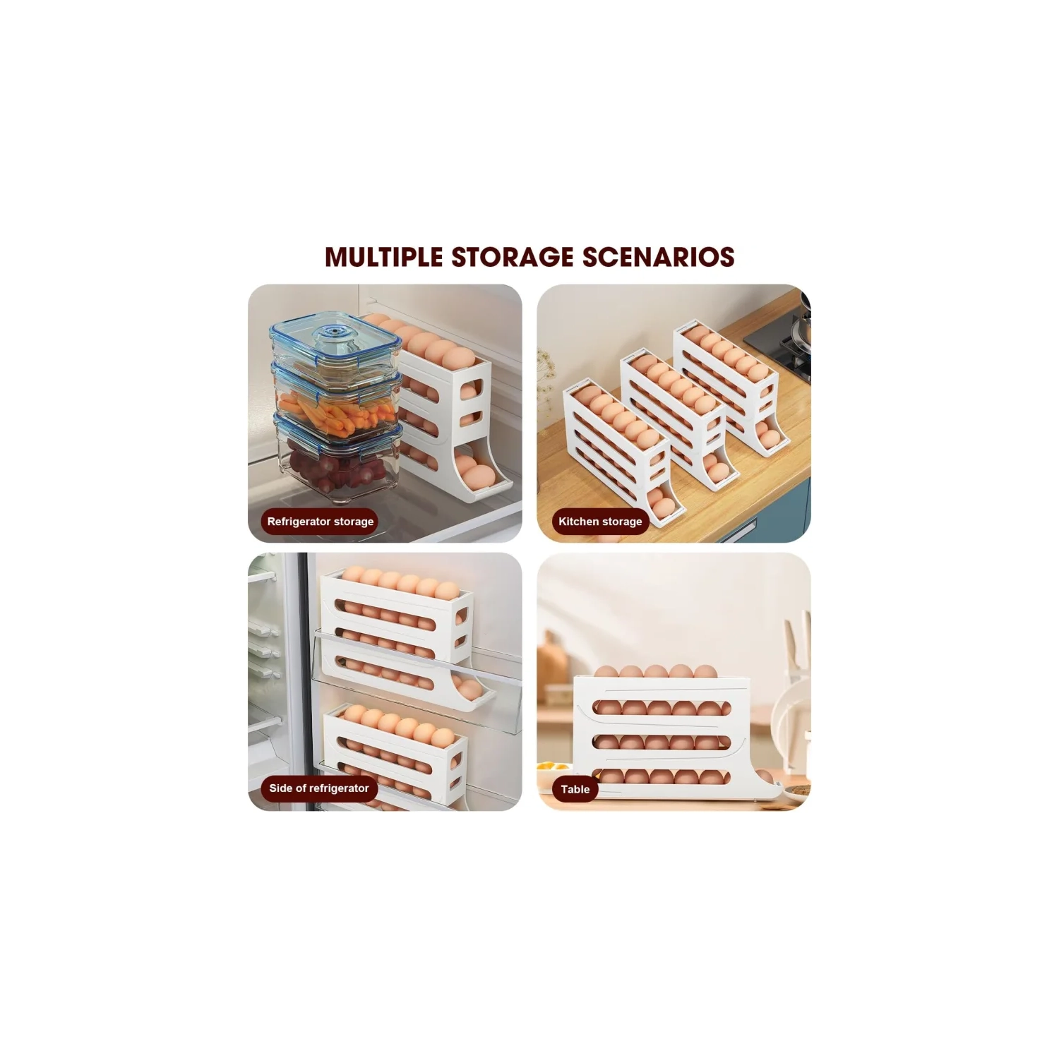 Refrigerator Egg Storage Box, Automatic Rolling Egg Rack, Large Capacity ABS Egg Holder for Fridge