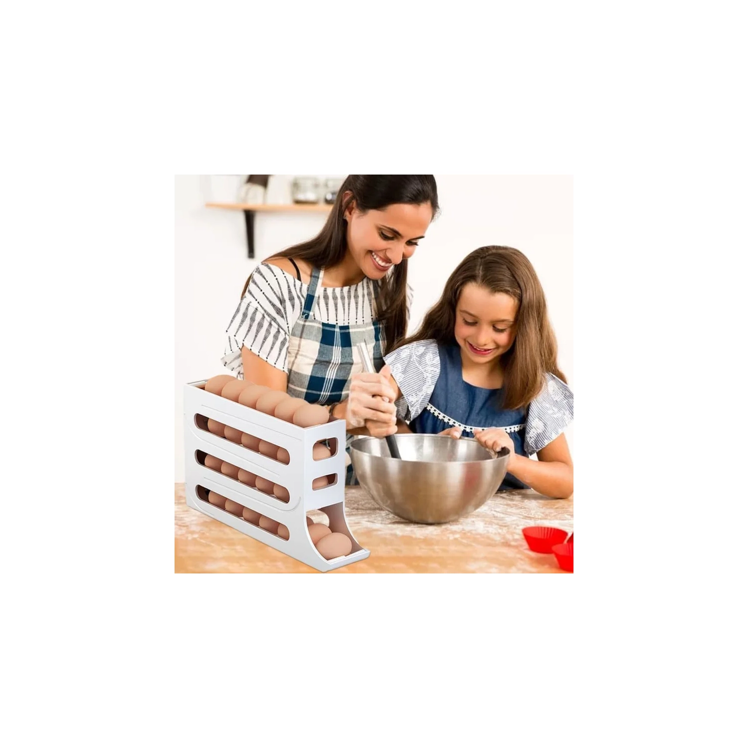 Refrigerator Egg Storage Box, Automatic Rolling Egg Rack, Large Capacity ABS Egg Holder for Fridge